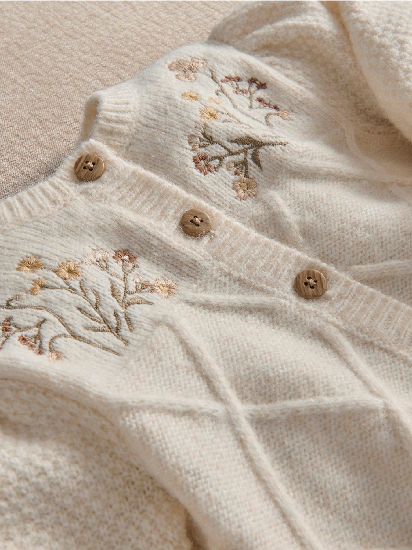 Image 3 of 3 of Mamas & Papas Baby Girls Embroidered Flower Knitted Cardigan - Cream