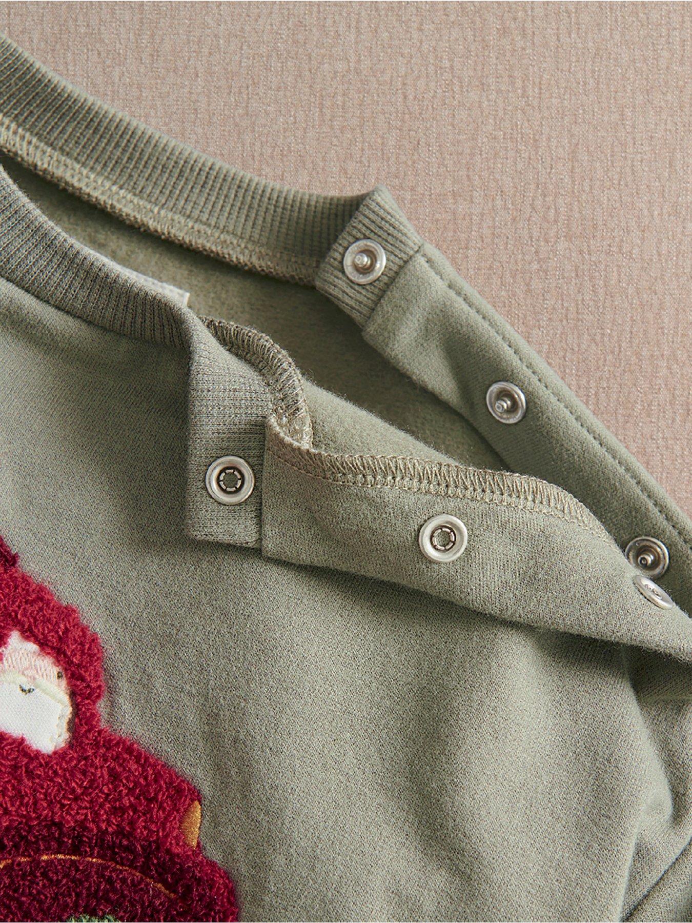 Image 3 of 3 of Mamas & Papas Boys Textured Christmas Truck Popper Shoulder Sweatshirt - Green