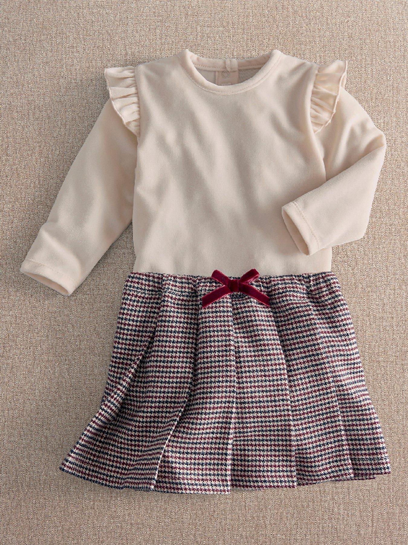 Mamas & Papas Baby Girls Velour Bodysuit & Houndstooth Skirt - Multi