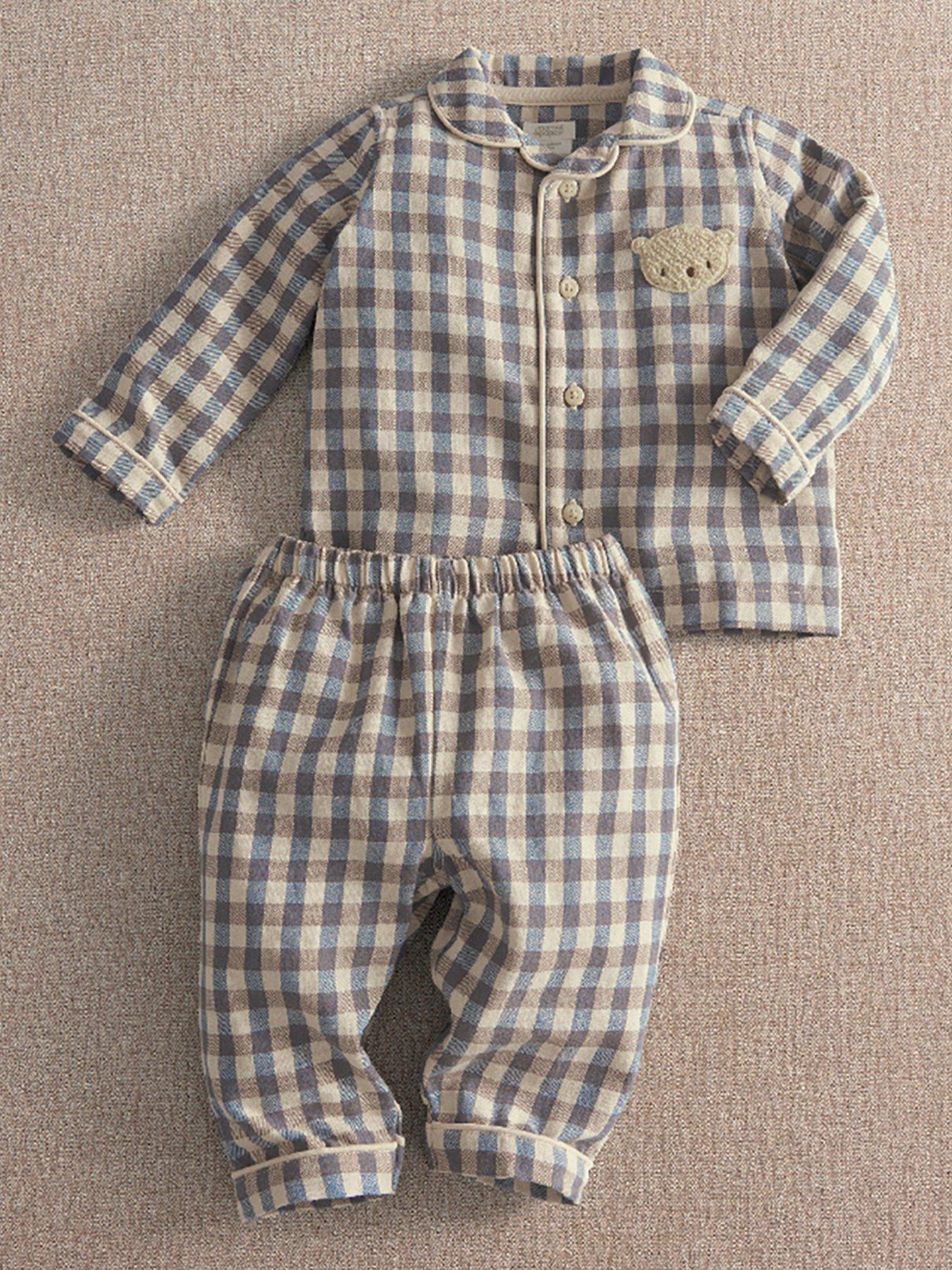 Mamas & Papas Baby Boys Gingham Bear Woven Pyjamas - Brown