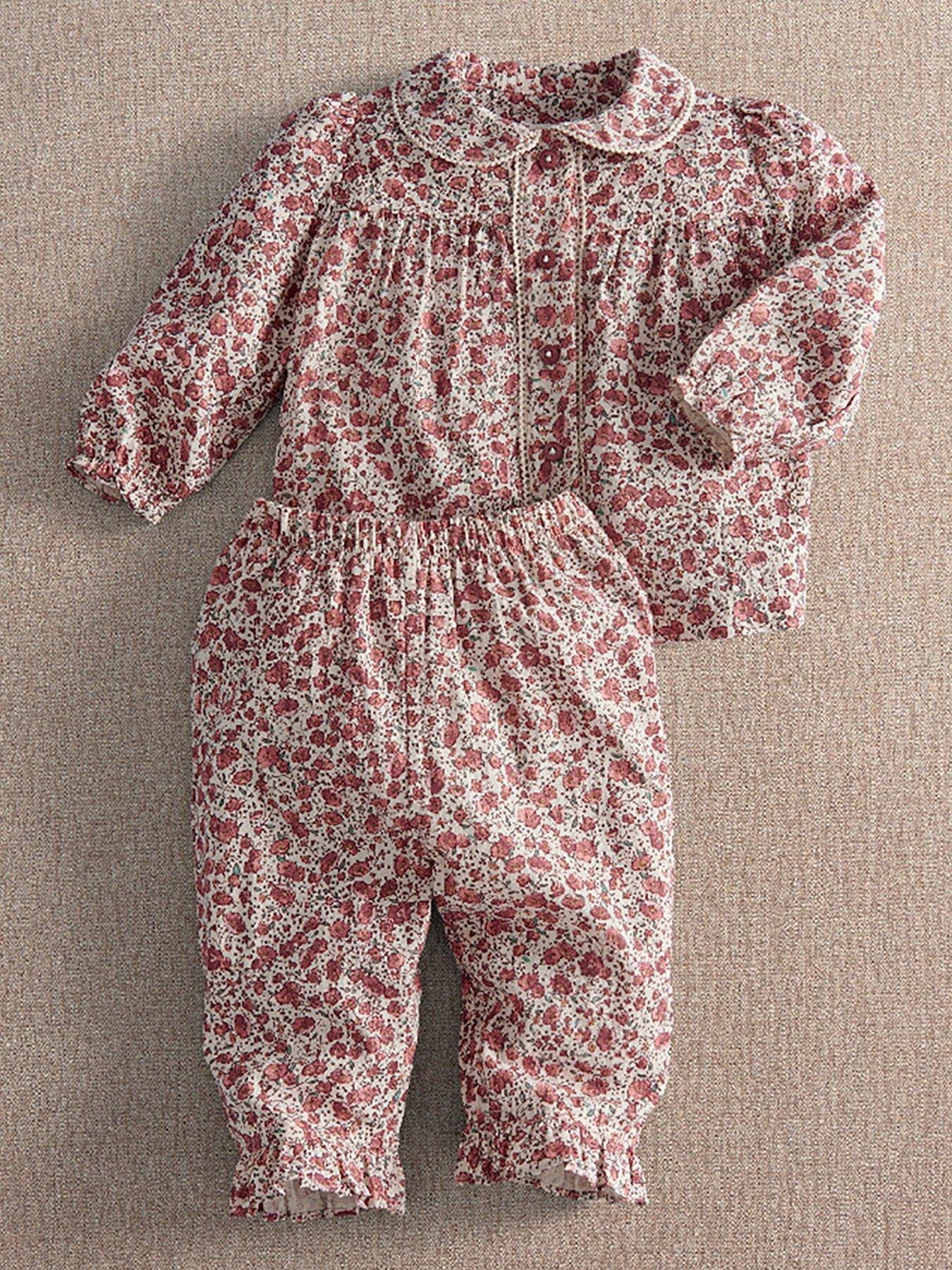 Mamas & Papas Girls Floral Cotton Button-Through Pyjamas - Pink