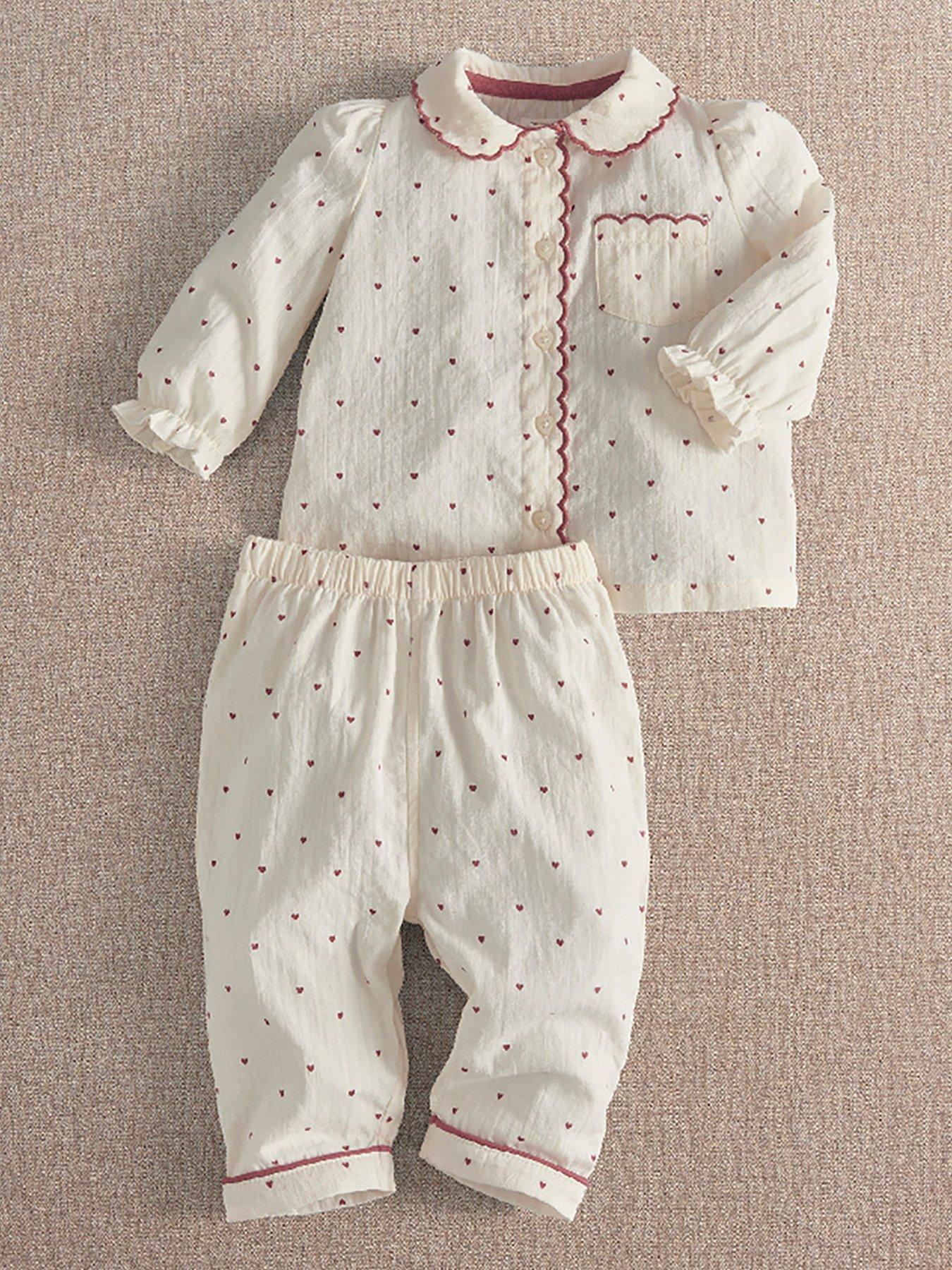 Mamas & Papas Baby Girls Ditsy Heart Scallop Trim Woven Pyjamas - White