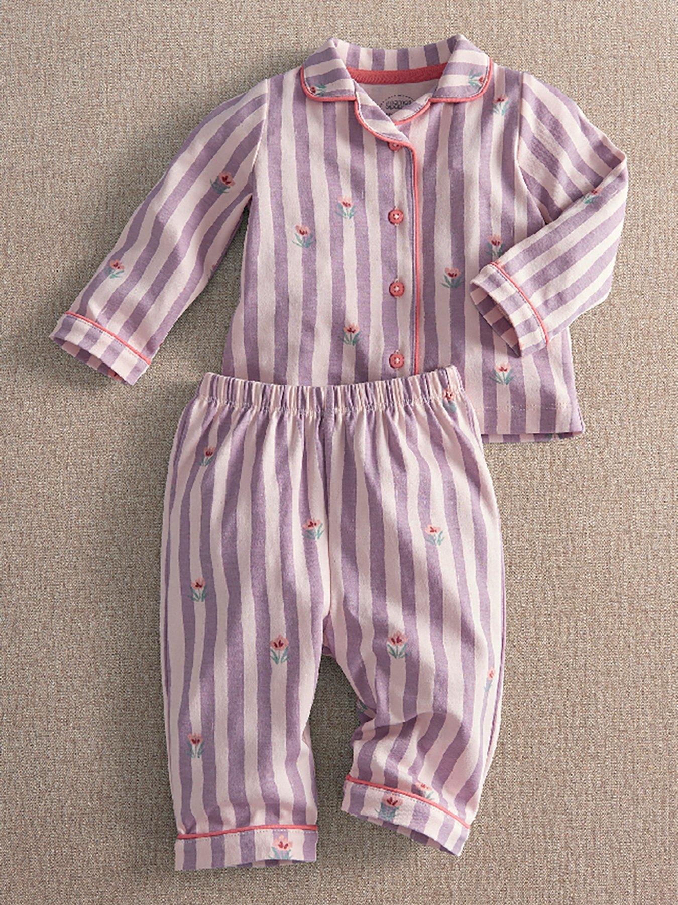Mamas & Papas Baby Girls Floral Stripe Jersey Pyjama Set - Pink