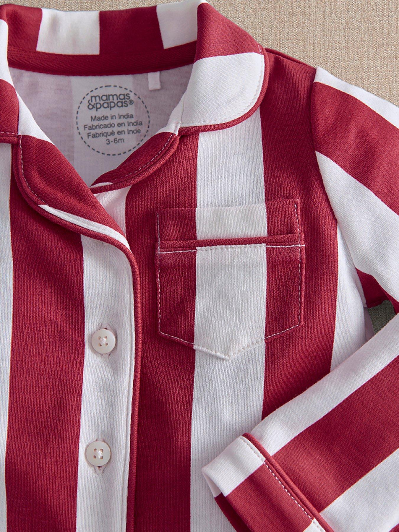 Image 2 of 2 of Mamas & Papas Baby Unisex Striped Button Through Collared Pyjamas - Red