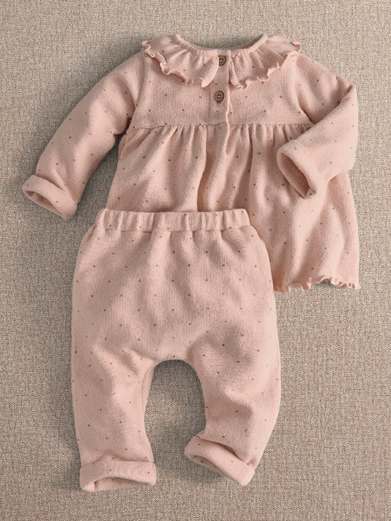 Mamas & Papas Baby Girls 2 Piece Knitted Frill Top & Legging Set - Pink