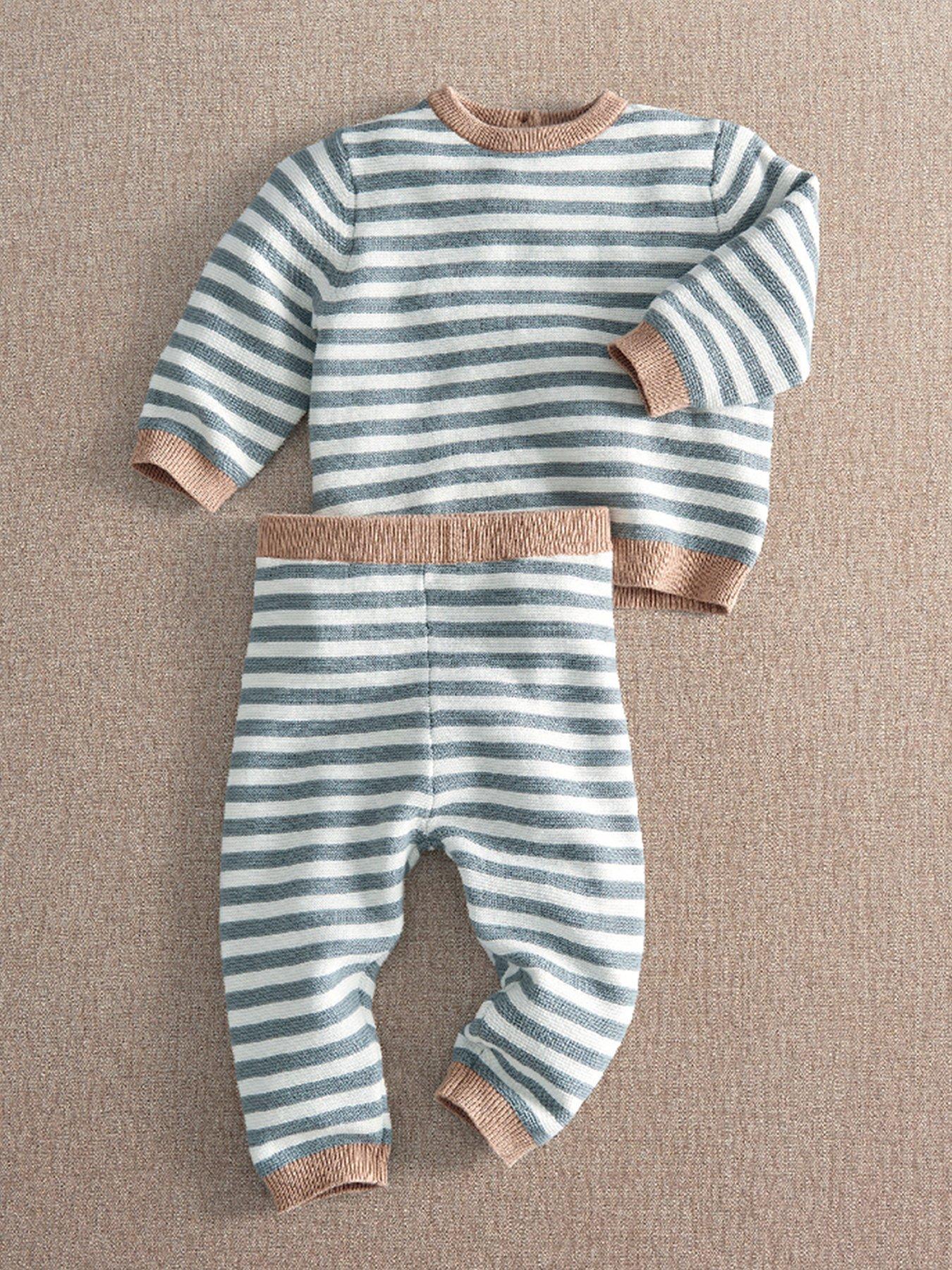 Mamas & Papas Baby Boys Stripe Knitted 2 Piece Jumper & Bottoms Set - Blue