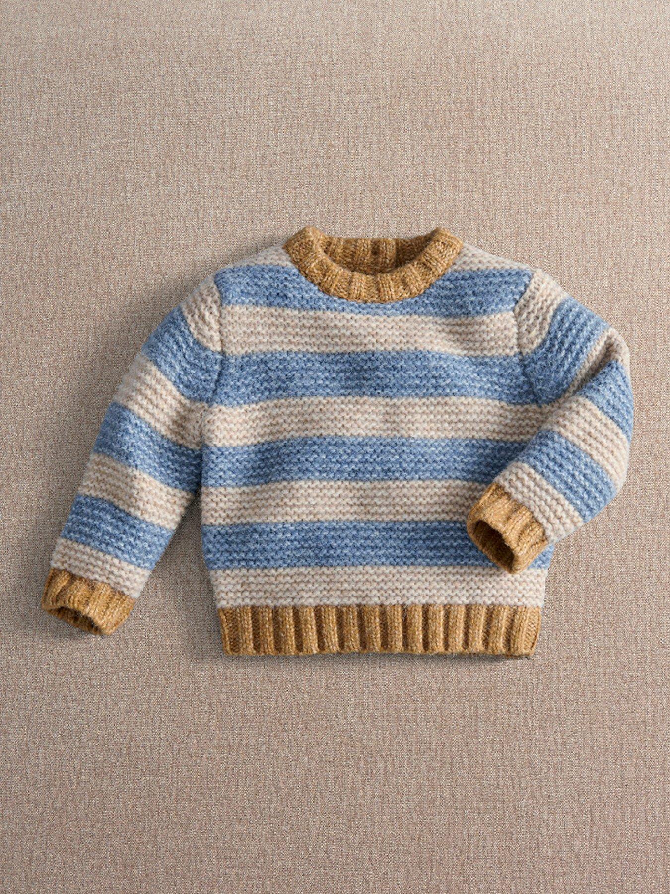 Mamas & Papas Boys Striped Contrast Rib Knitted Jumper - Blue