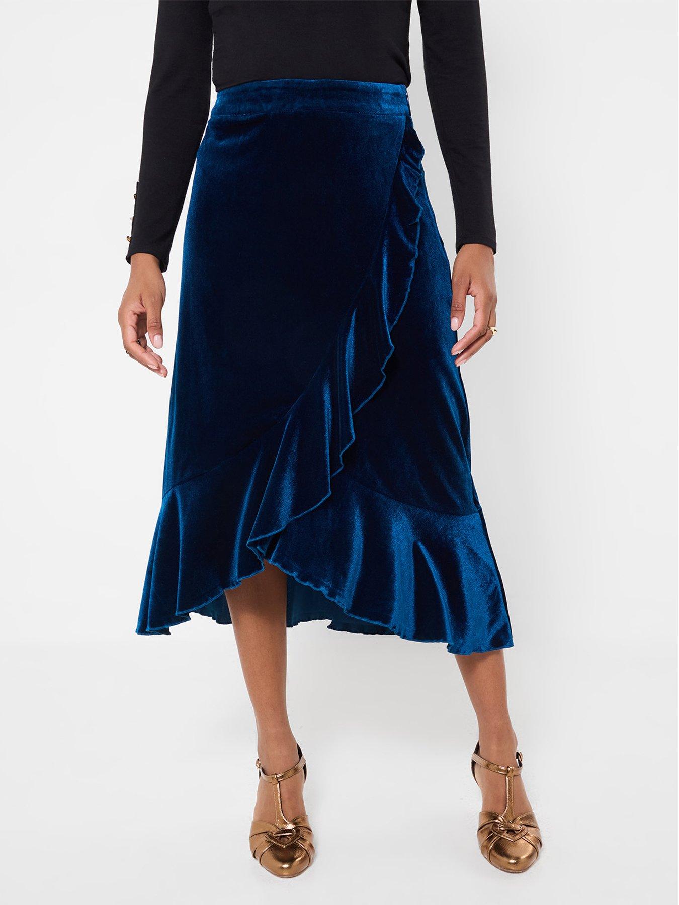 Image 1 of 5 of Joe Browns Womens Wrap Frill Velour Midi Skirt - Blue