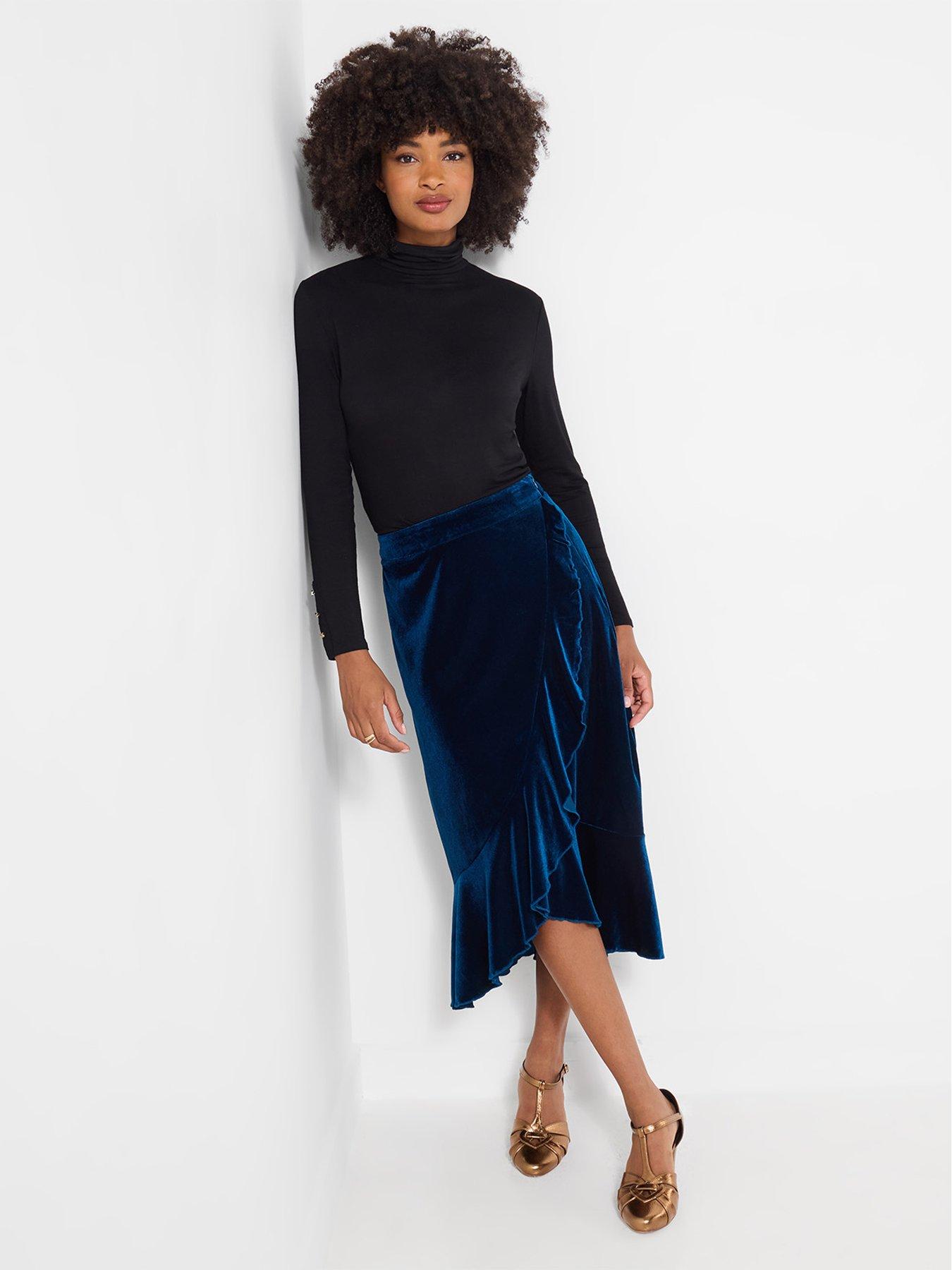 Image 3 of 5 of Joe Browns Womens Wrap Frill Velour Midi Skirt - Blue