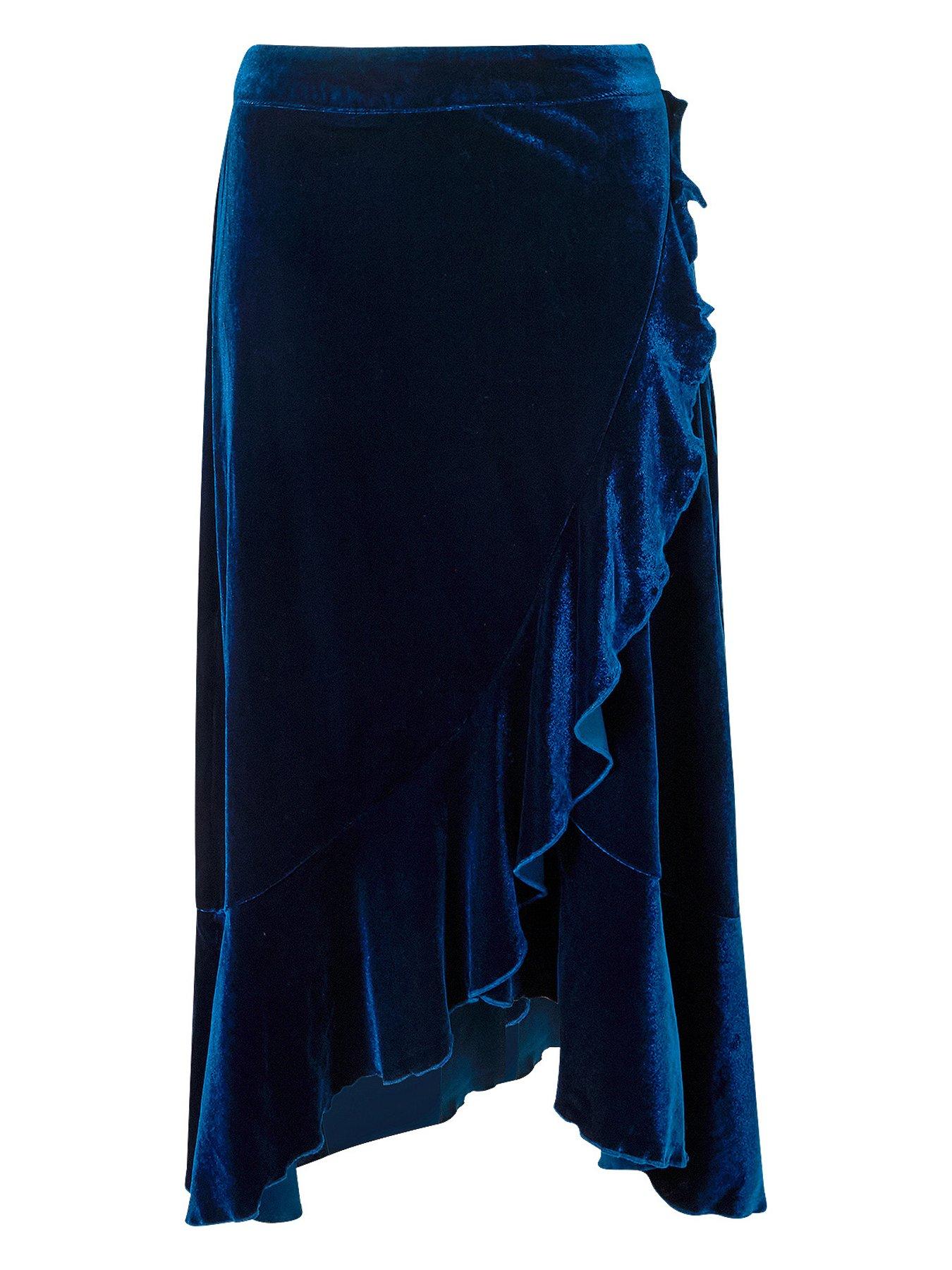 Image 5 of 5 of Joe Browns Womens Wrap Frill Velour Midi Skirt - Blue
