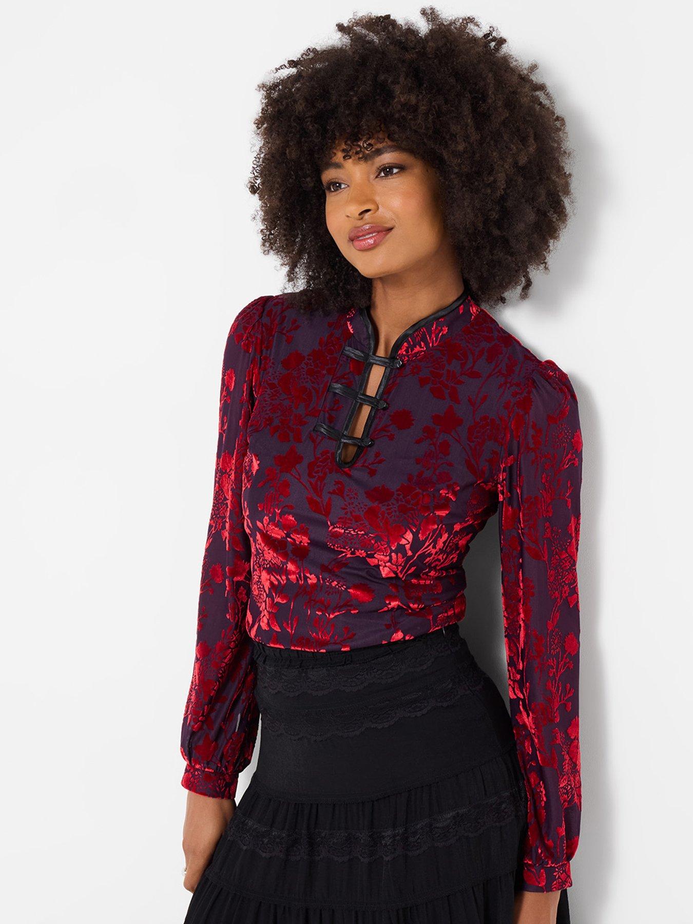 Image 1 of 7 of Joe Browns Womens Devore High Neck Button Fastening Top - Purple