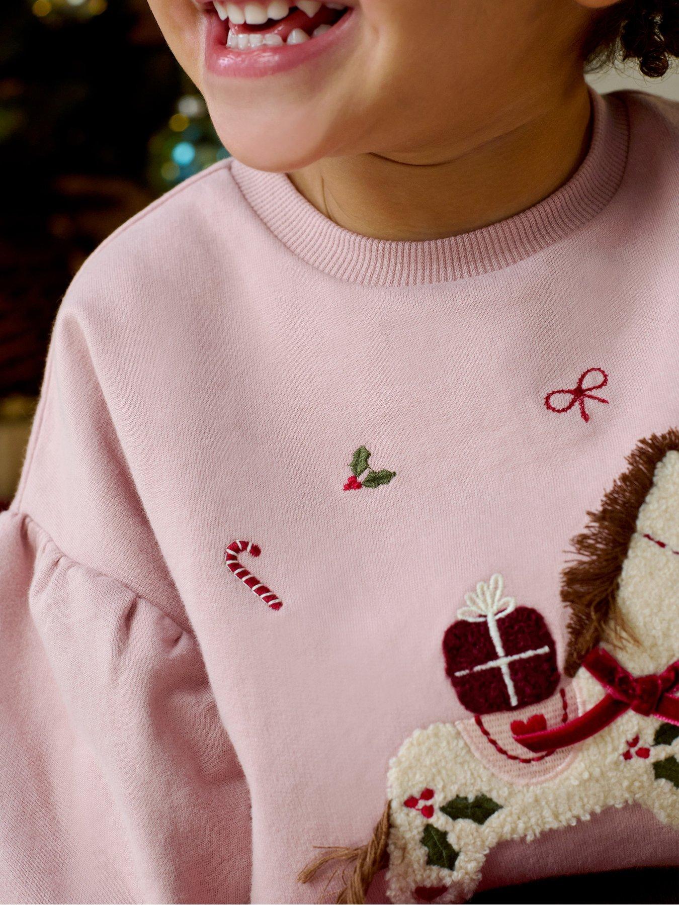 Image 5 of 7 of Mamas & Papas Baby Girls Rocking Horse Christmas Sweatshirt - Pink