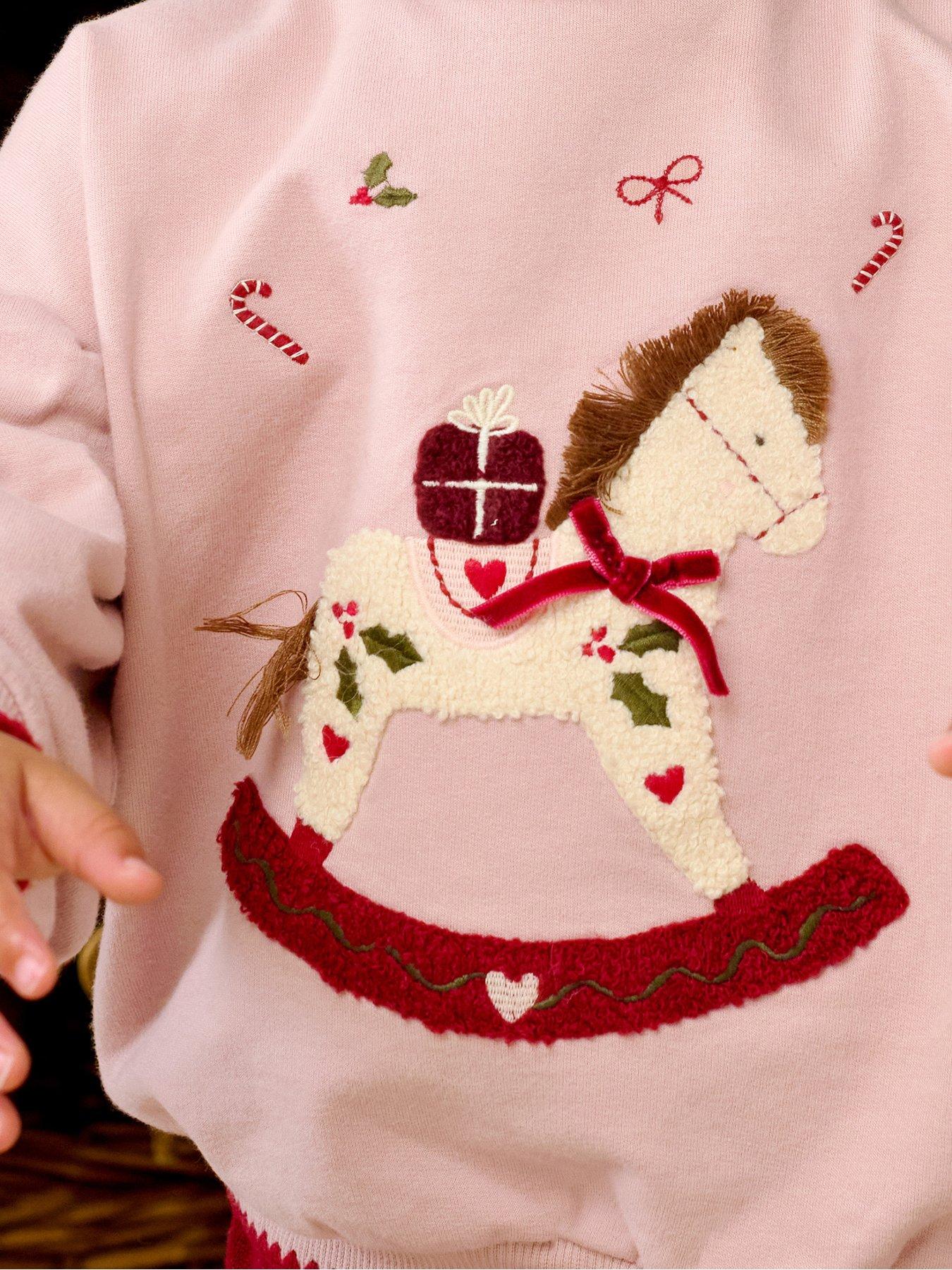 Image 6 of 7 of Mamas & Papas Baby Girls Rocking Horse Christmas Sweatshirt - Pink