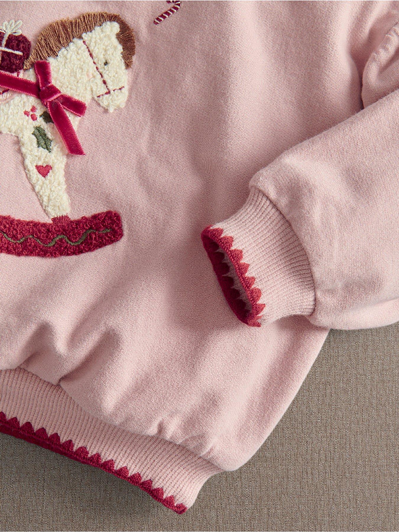 Image 7 of 7 of Mamas & Papas Baby Girls Rocking Horse Christmas Sweatshirt - Pink