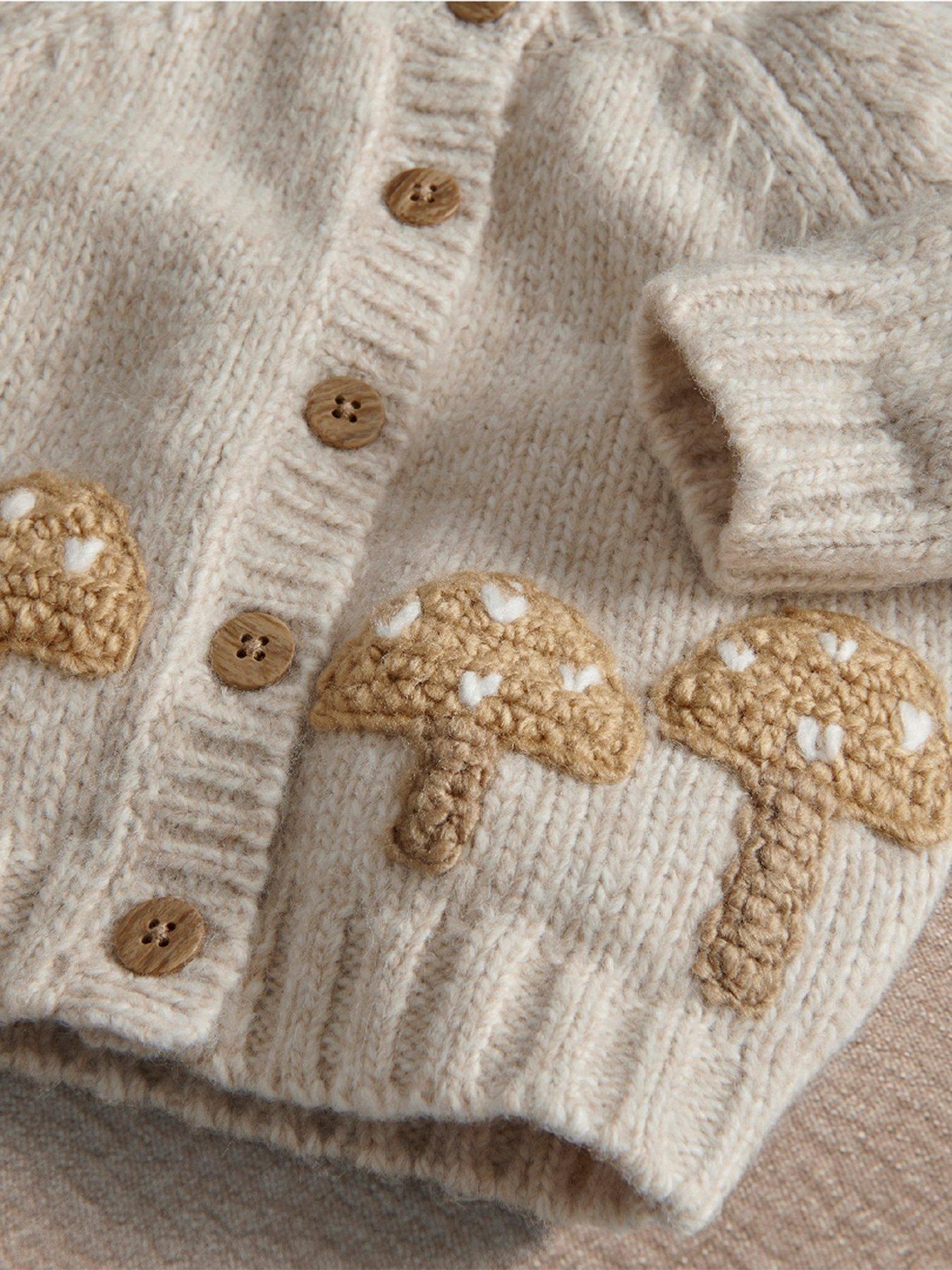 Image 2 of 3 of Mamas & Papas Baby Unisex Chunky Knitted Toadstool Cardigan - Beige