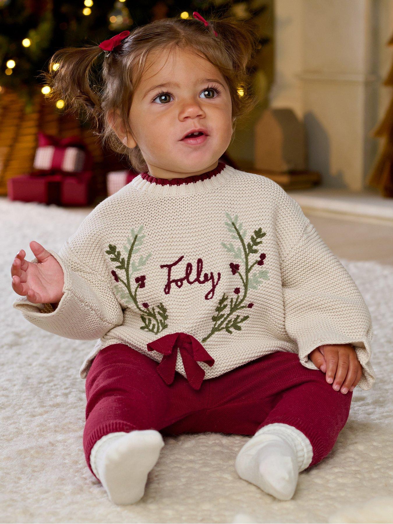 Mamas & Papas Baby Girls 2 Piece Embroidered Knitted Jumper Leggings Set - Red