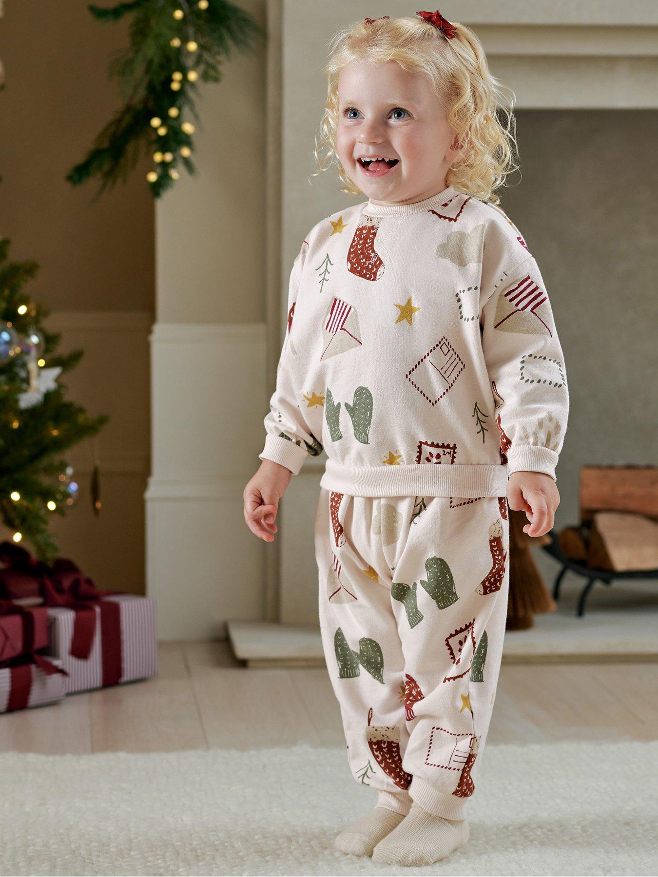 Mamas & Papas Unisex Christmas Icon Print Stretch Waistband Sweatshirt Set - Cream