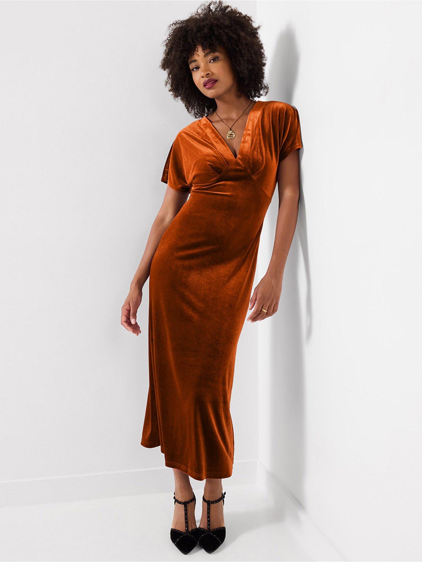 Image 1 of 5 of Joe Browns Womens Bella V-Neck Stretch Velour Dress - Orange