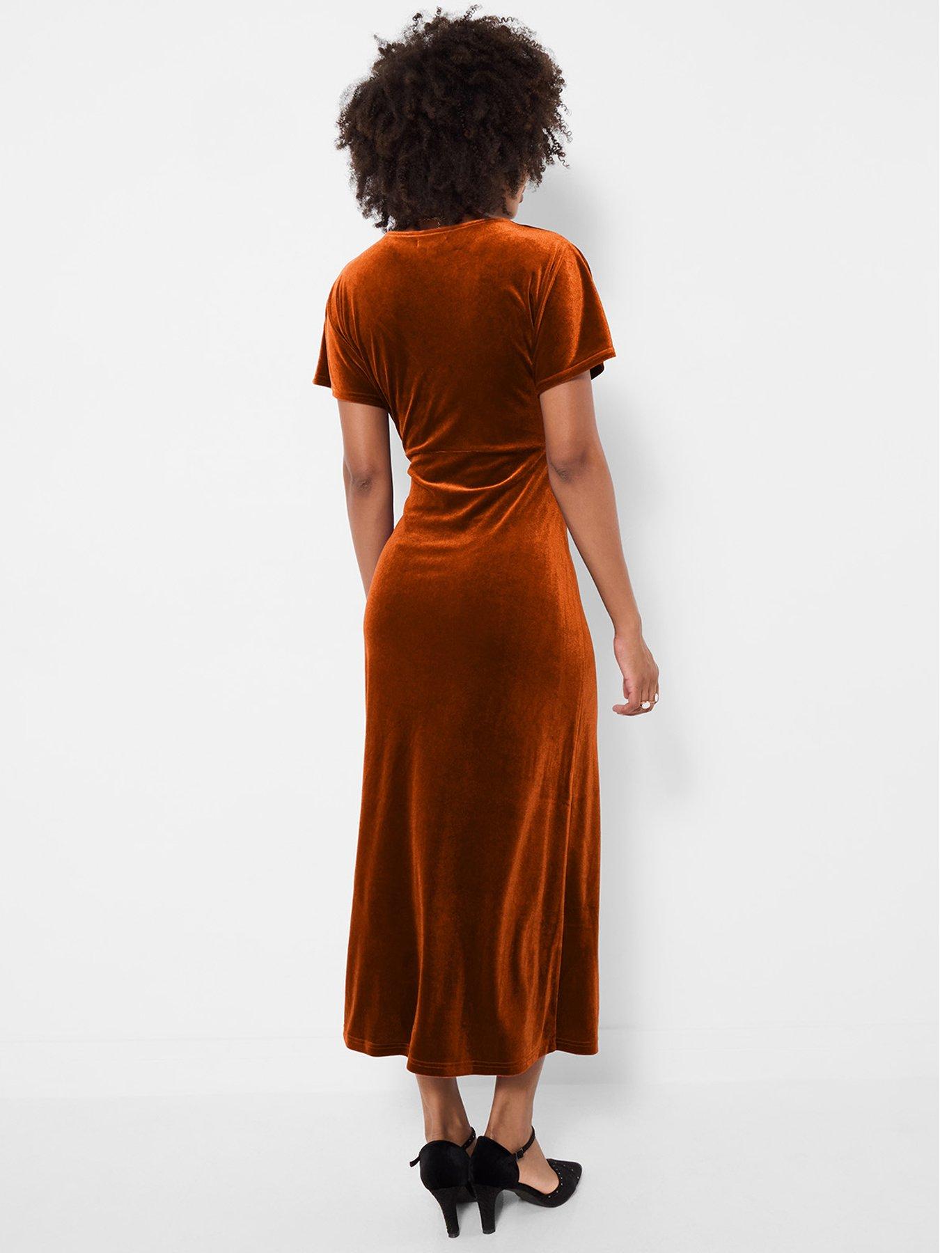 Image 2 of 5 of Joe Browns Womens Bella V-Neck Stretch Velour Dress - Orange