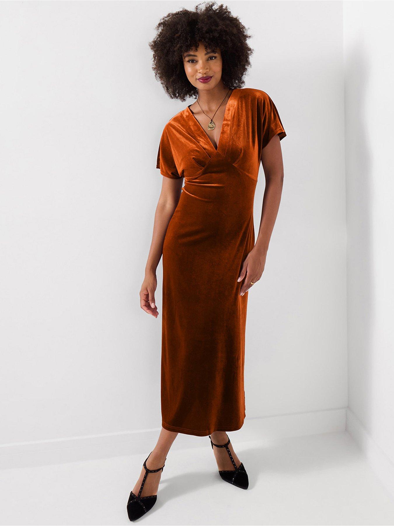 Image 4 of 5 of Joe Browns Womens Bella V-Neck Stretch Velour Dress - Orange