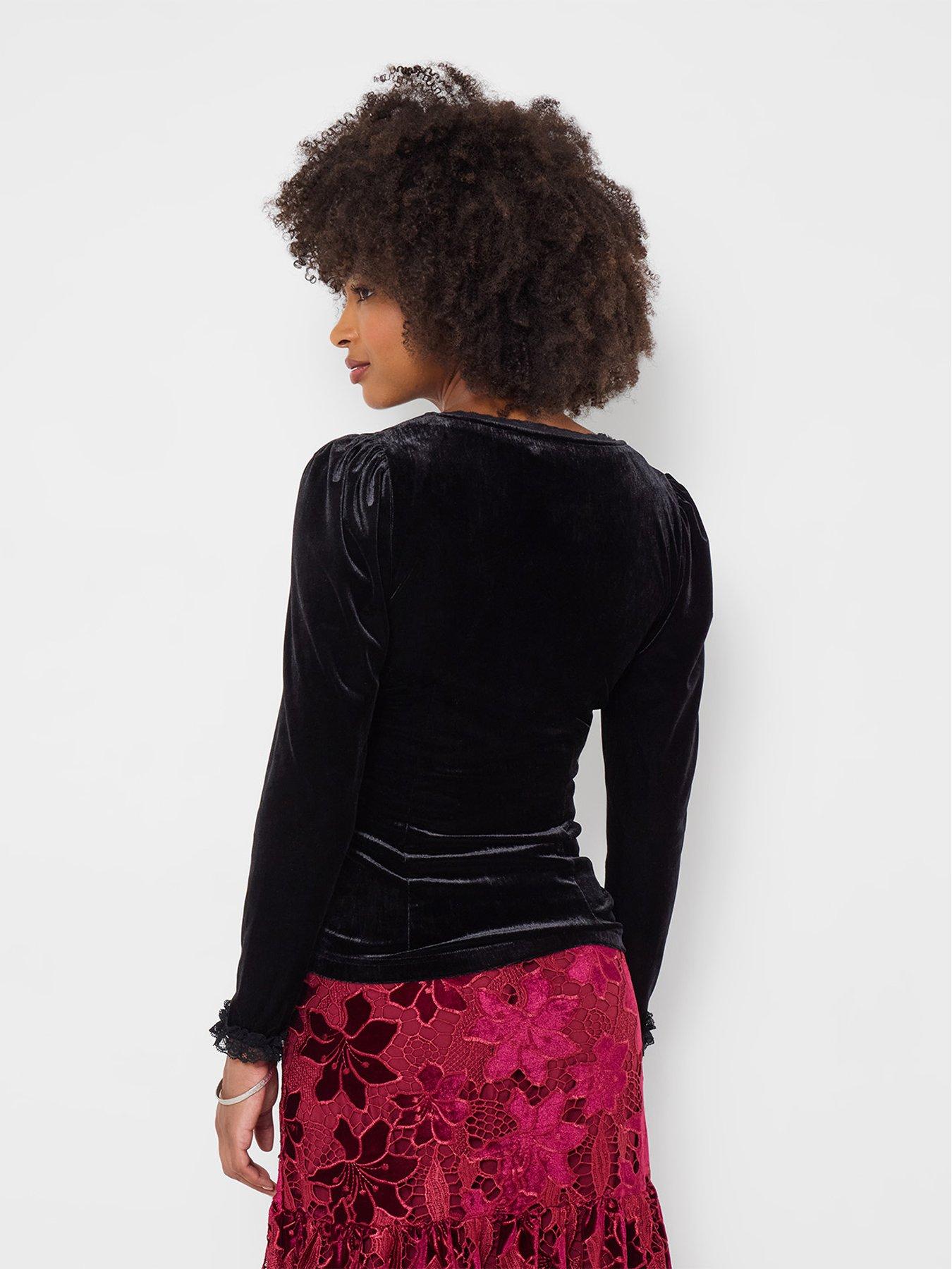 Image 2 of 7 of Joe Browns Womens Square Neck Lace Trim Button Through Top - Black