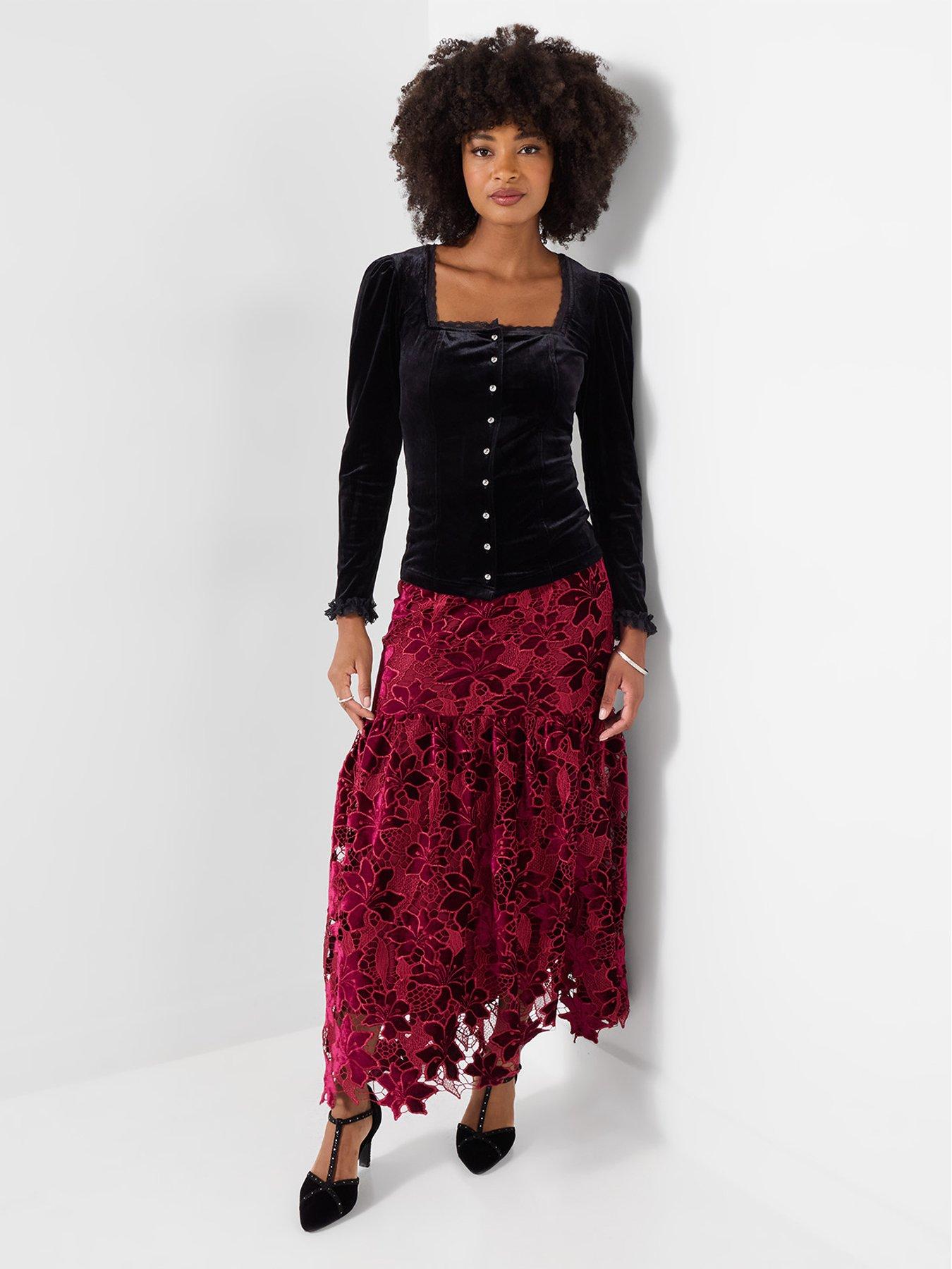 Image 3 of 7 of Joe Browns Womens Square Neck Lace Trim Button Through Top - Black