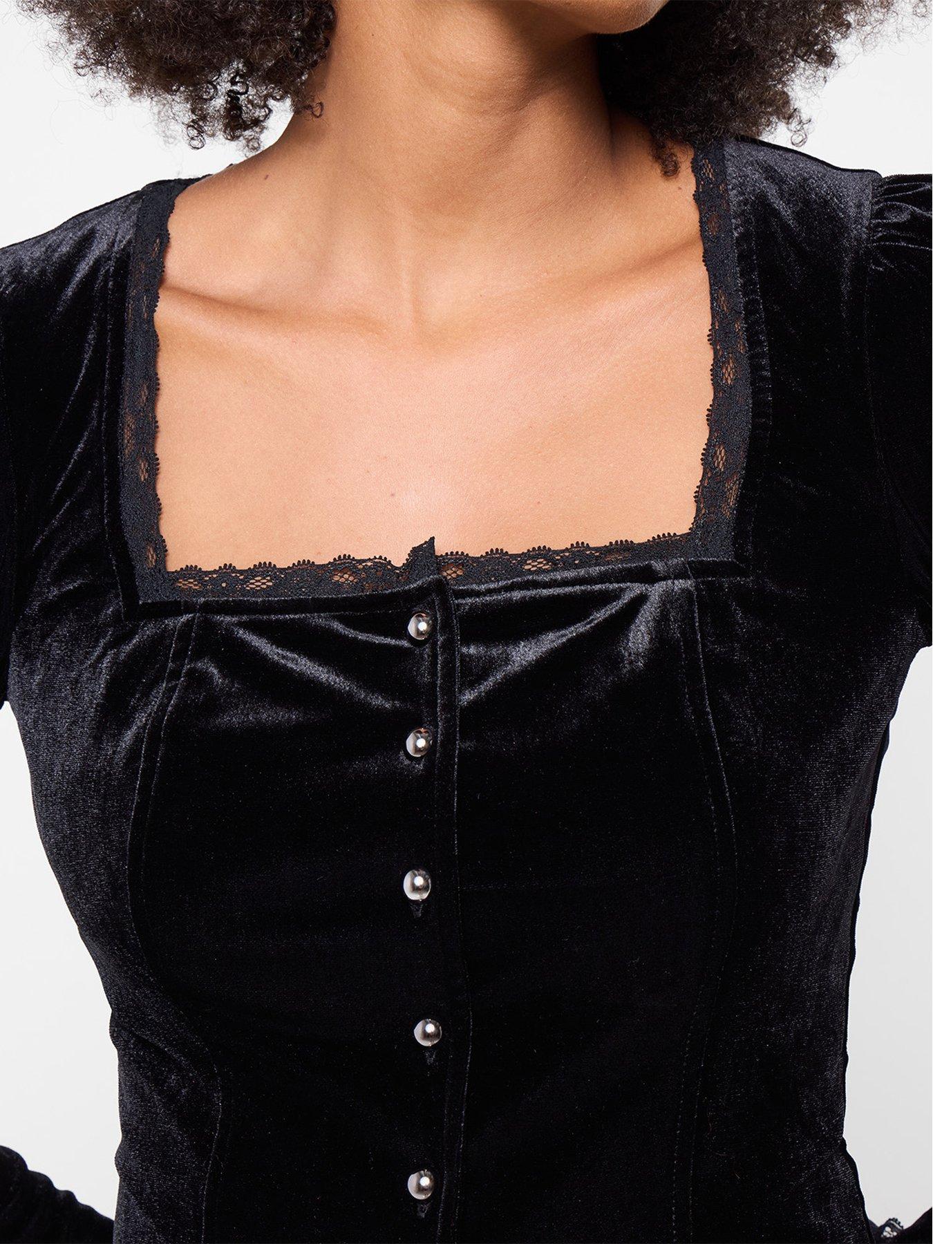Image 4 of 7 of Joe Browns Womens Square Neck Lace Trim Button Through Top - Black