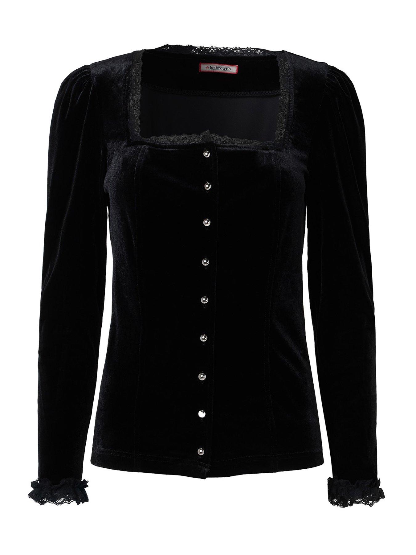 Image 7 of 7 of Joe Browns Womens Square Neck Lace Trim Button Through Top - Black