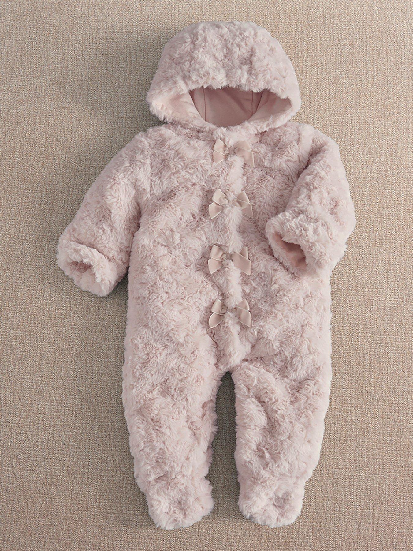 Mamas & Papas Baby Girls Bow Faux Fur Pramsuit - Pink