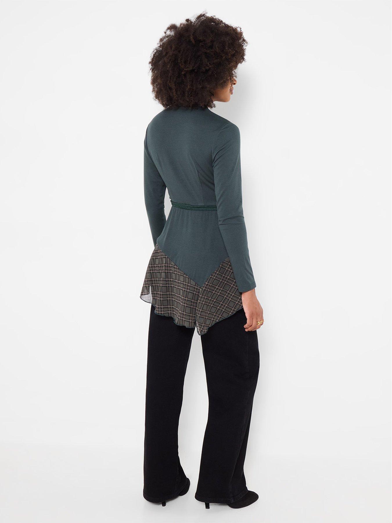 Image 2 of 5 of Joe Browns Womens Checked Panel Lace Detail Tunic Top - Green
