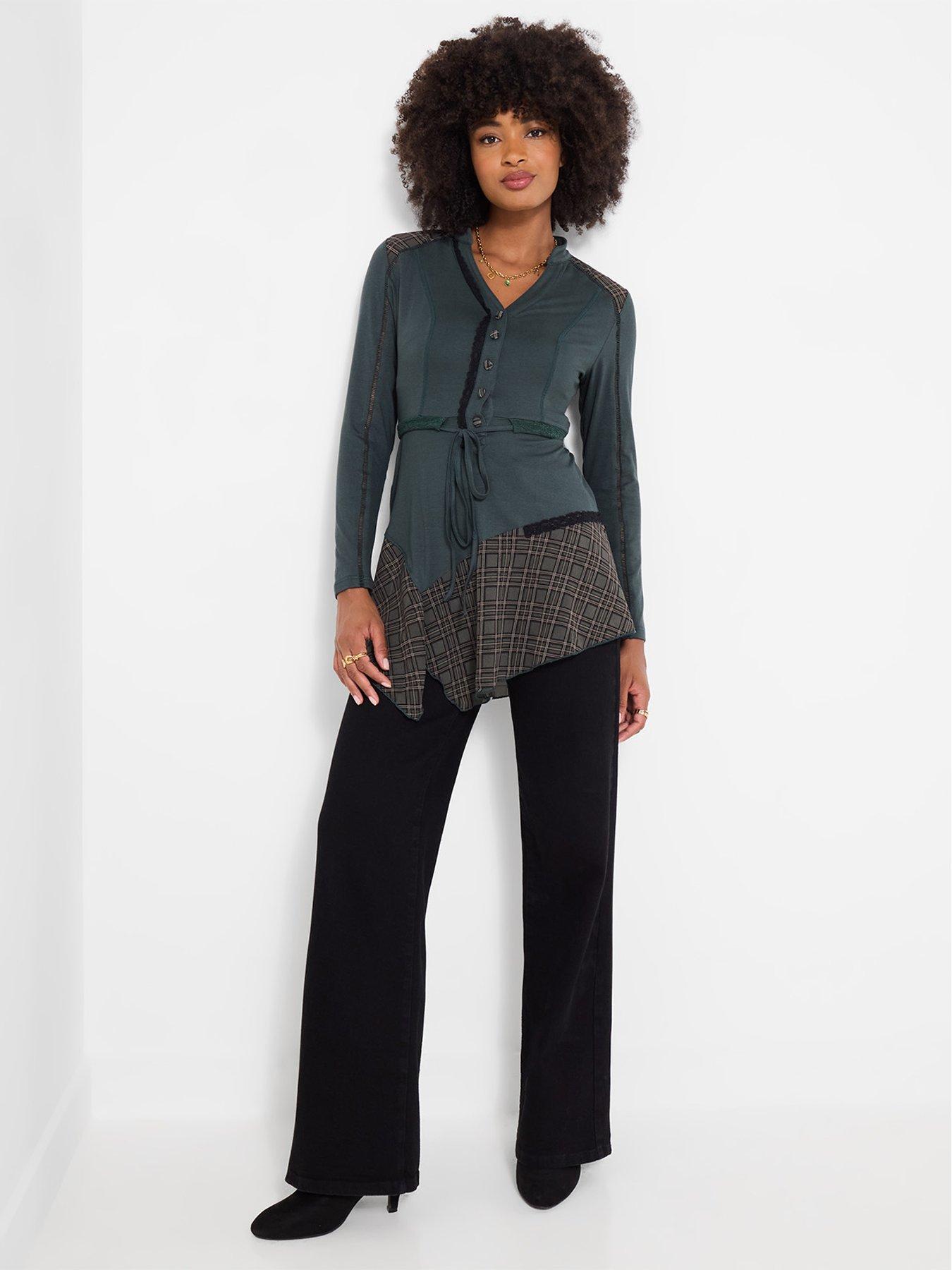 Image 3 of 5 of Joe Browns Womens Checked Panel Lace Detail Tunic Top - Green