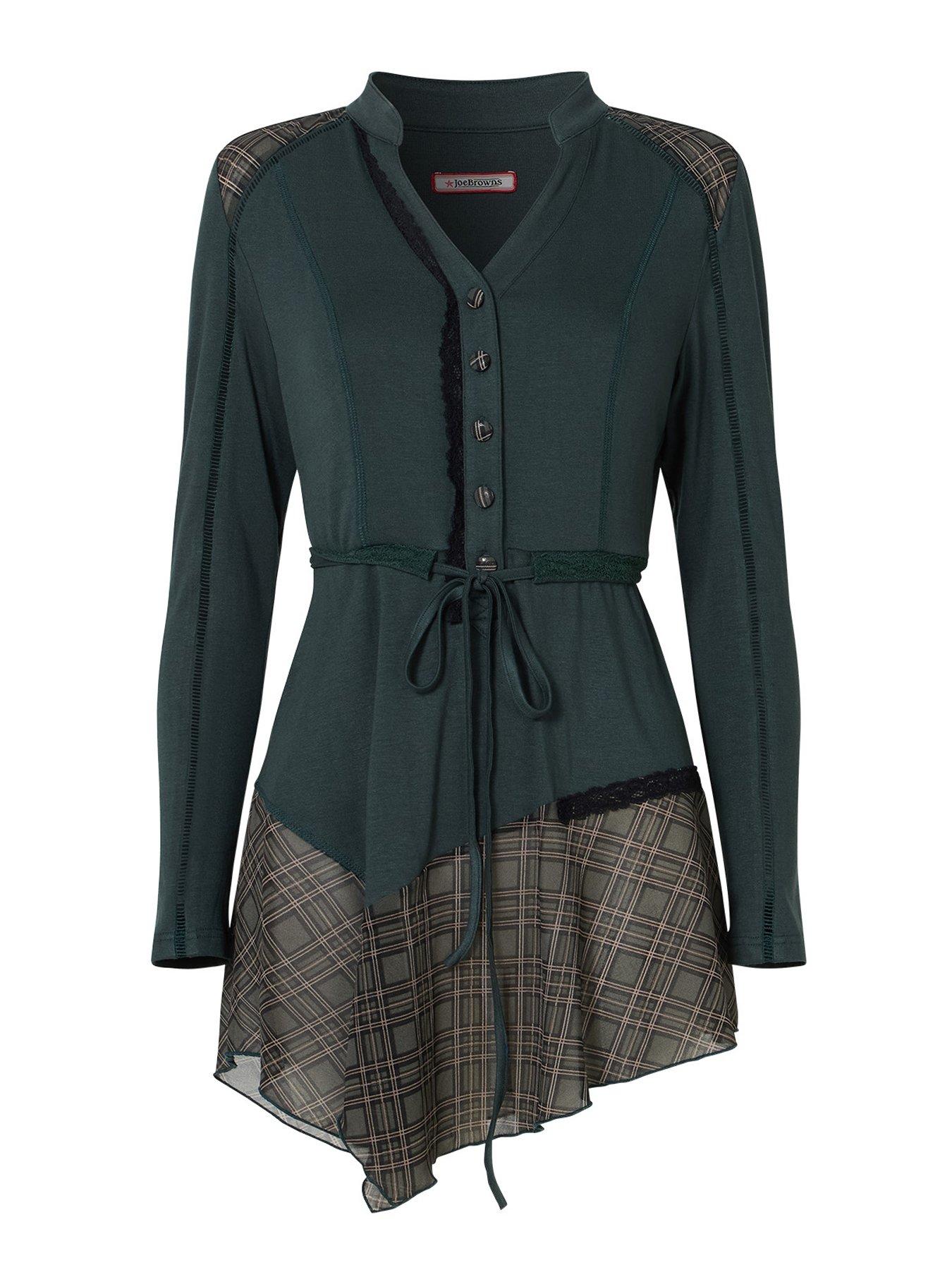 Image 5 of 5 of Joe Browns Womens Checked Panel Lace Detail Tunic Top - Green