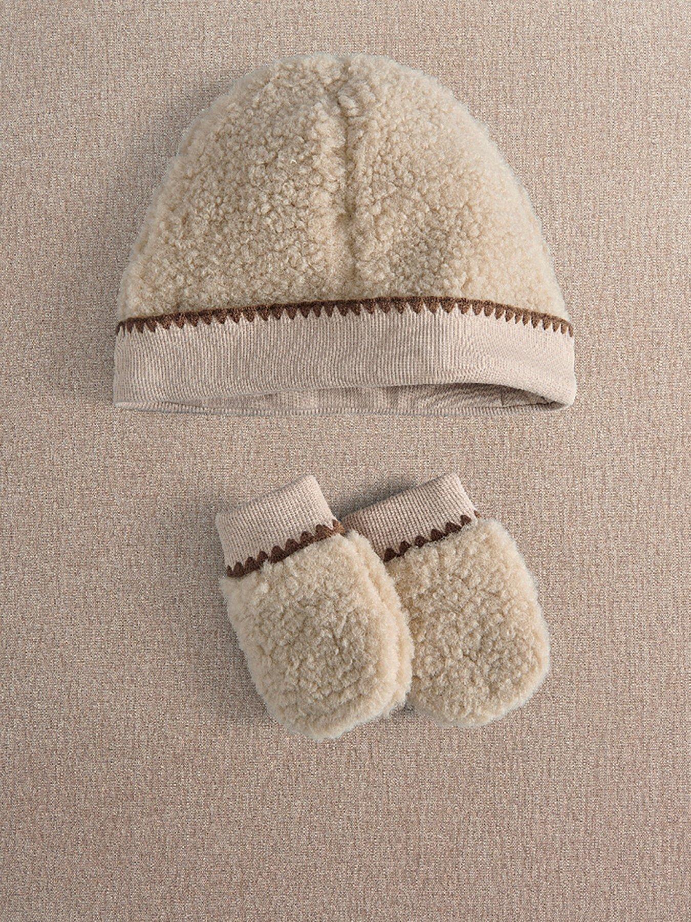 Mamas & Papas Baby Unisex Borg Hat & Mitts Set - Beige