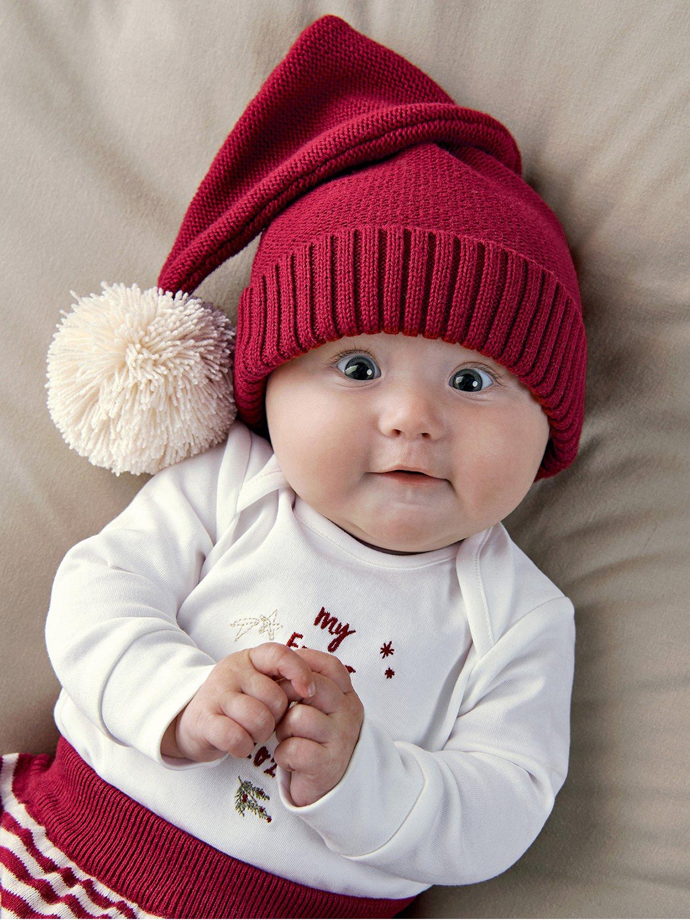 Mamas & Papas Baby Unisex Santa Pompom Knitted Hat - Red