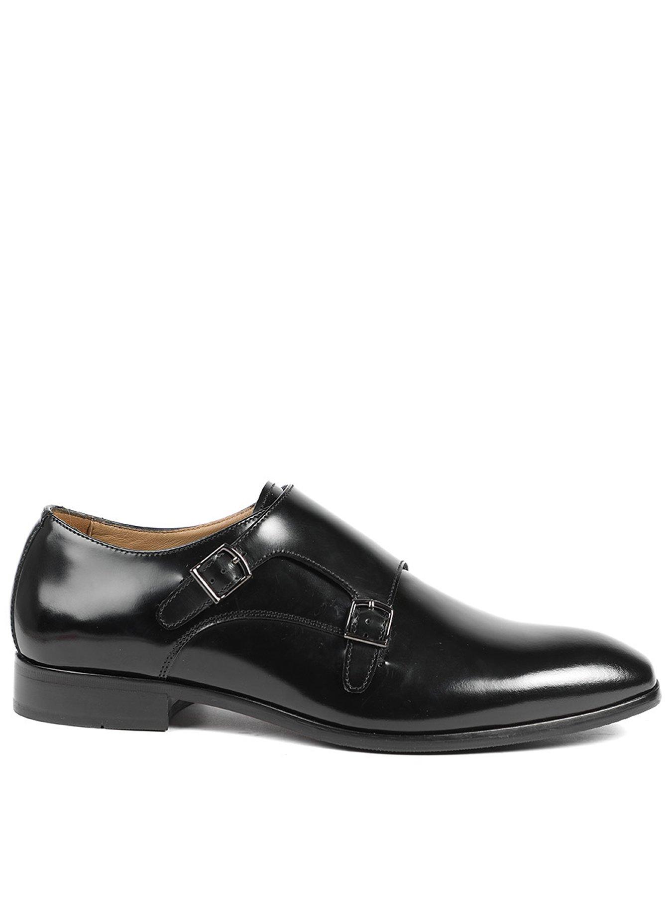 Image 1 of 6 of Jones Bootmaker Mens Naveen Double Monk Strap Leather Shoes - Black