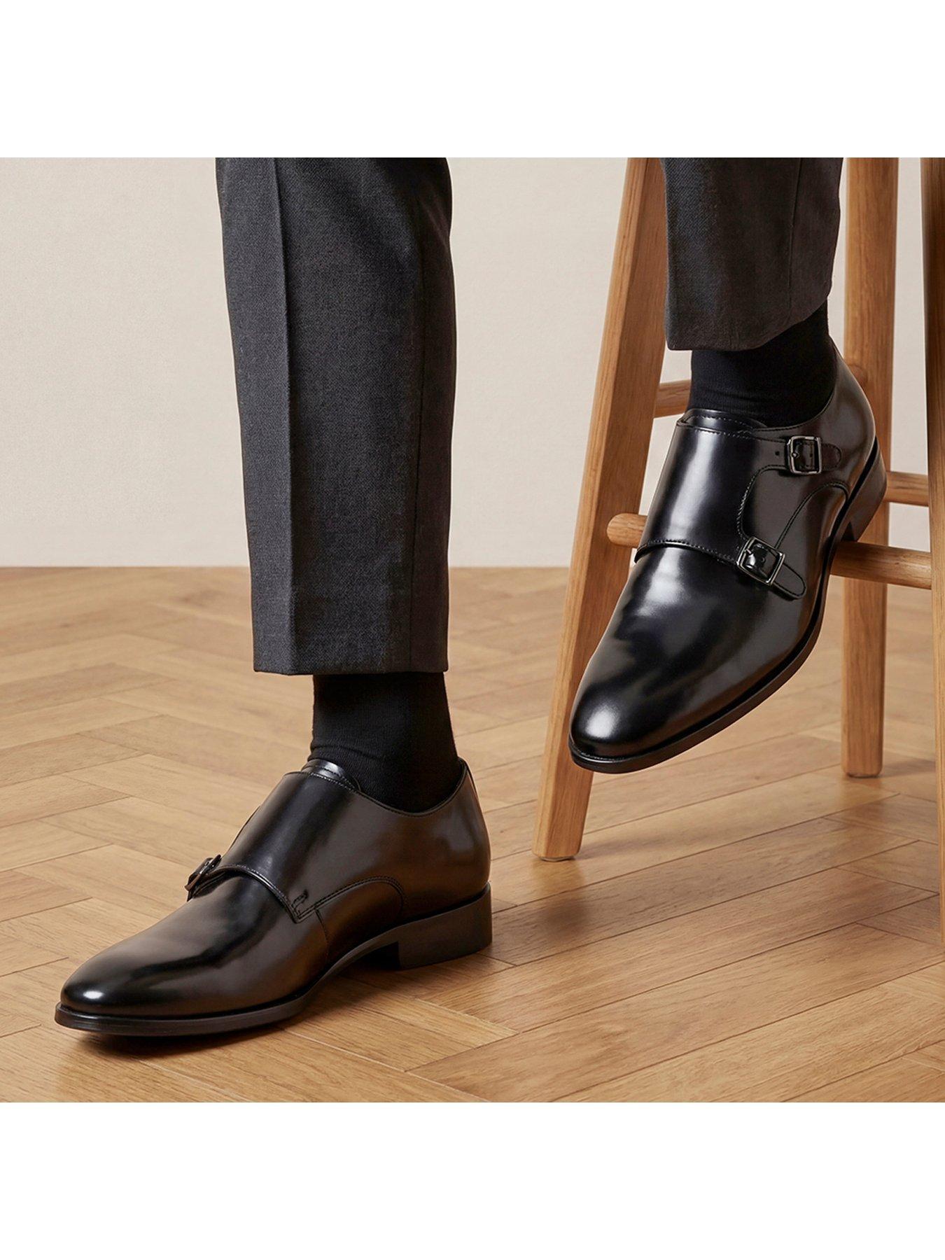 Image 6 of 6 of Jones Bootmaker Mens Naveen Double Monk Strap Leather Shoes - Black