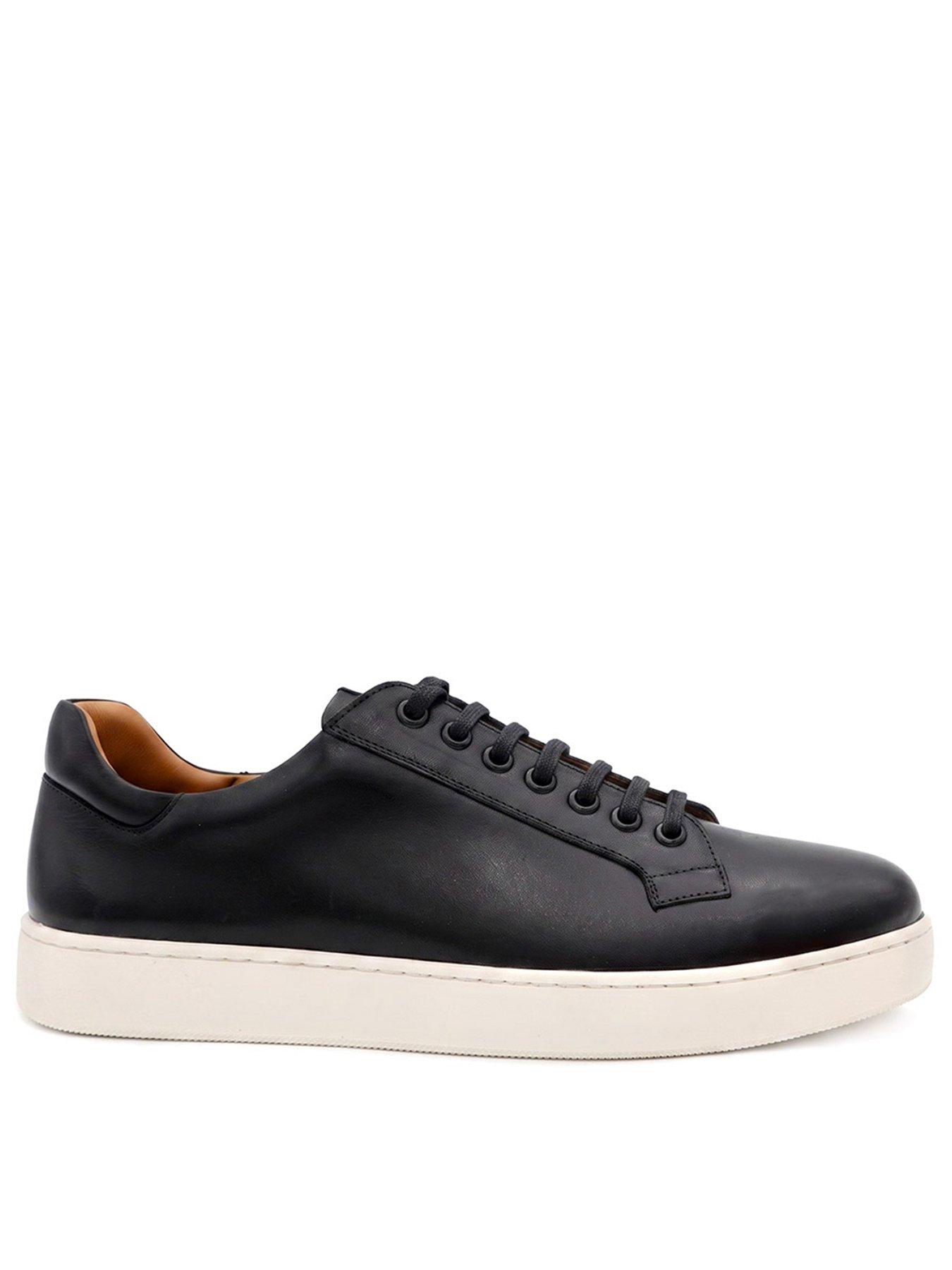 Image 1 of 6 of Jones Bootmaker Mens Simon Wide Fit Leather Lace-Up Trainers - Black