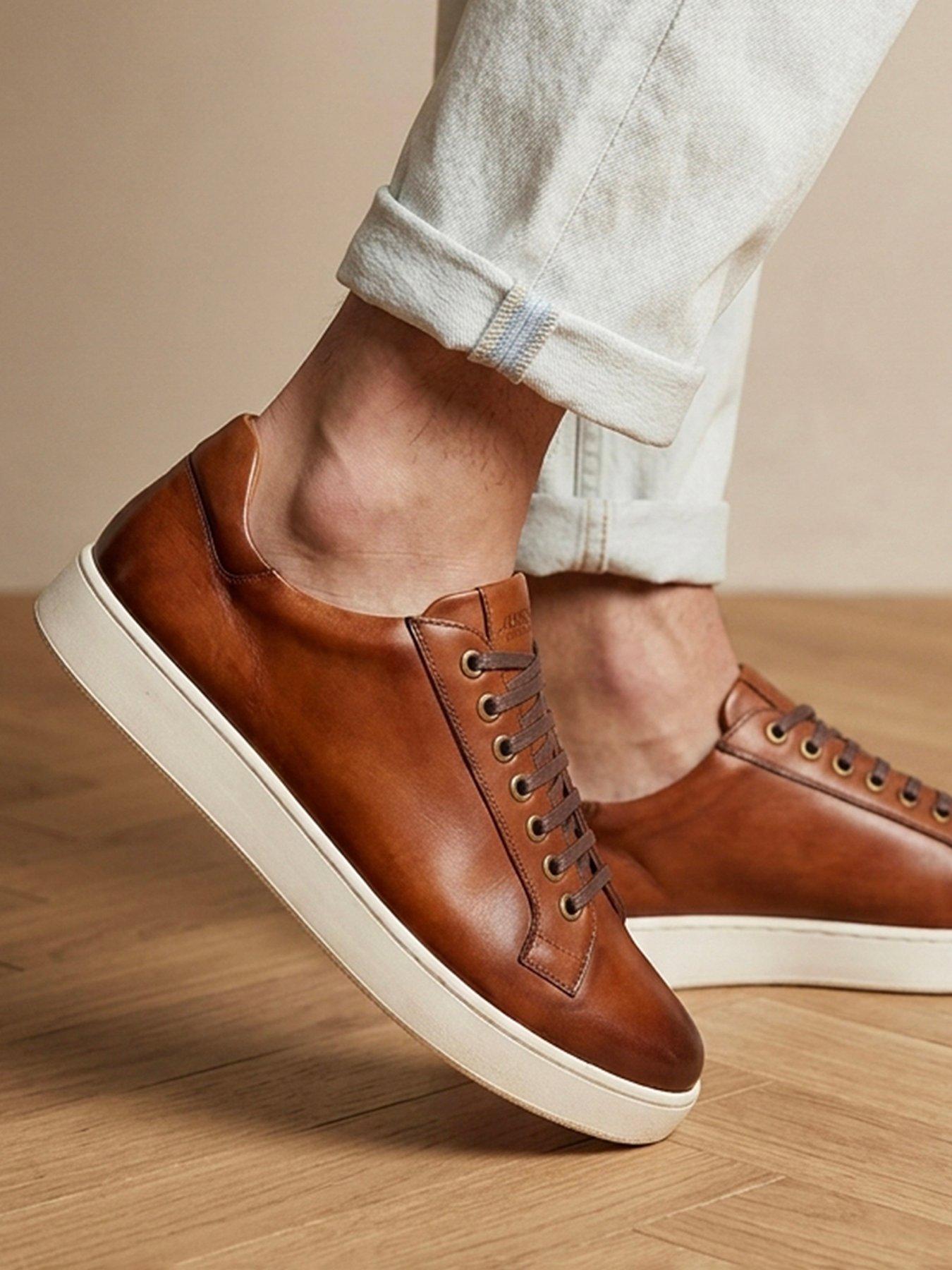 Image 6 of 6 of Jones Bootmaker Mens Simon Wide Fit Leather Lace-Up Trainers - Brown