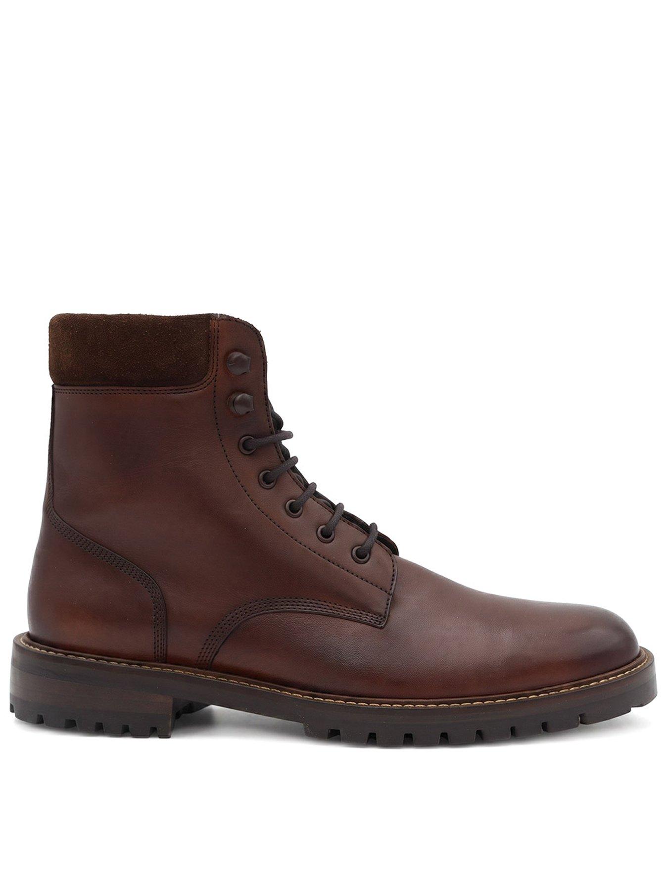 Image 1 of 6 of Jones Bootmaker Mens Dalmazio Leather Lace-Up Zip Boots - Brown