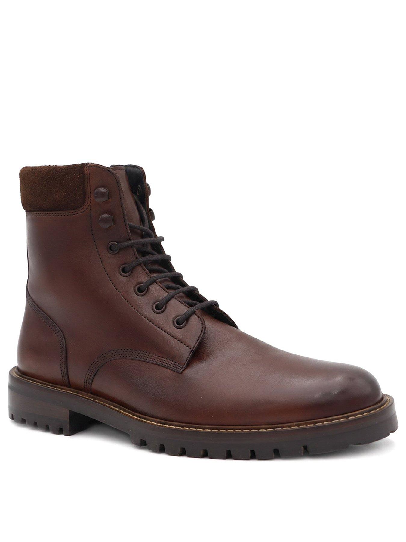 Image 2 of 6 of Jones Bootmaker Mens Dalmazio Leather Lace-Up Zip Boots - Brown