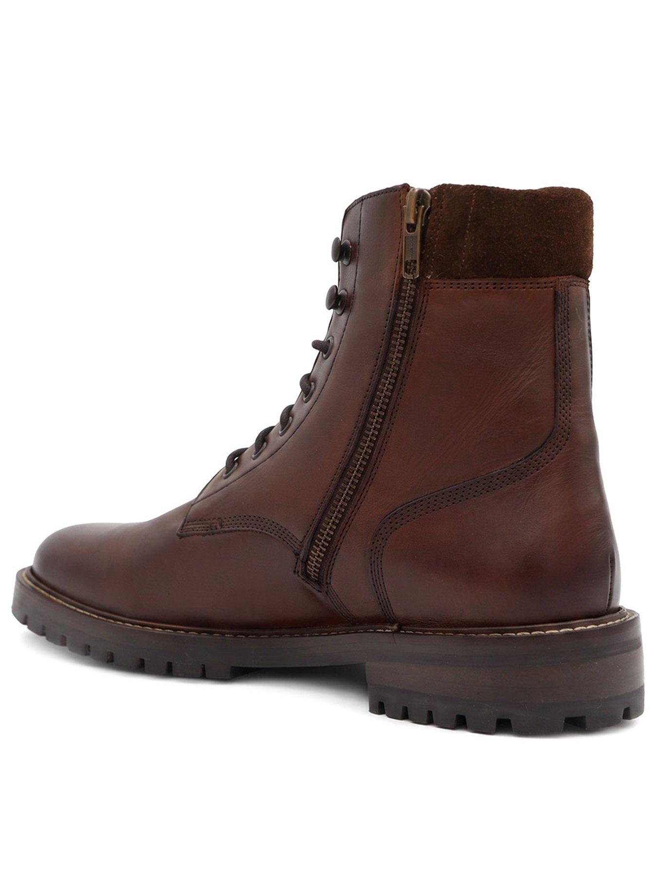 Image 3 of 6 of Jones Bootmaker Mens Dalmazio Leather Lace-Up Zip Boots - Brown