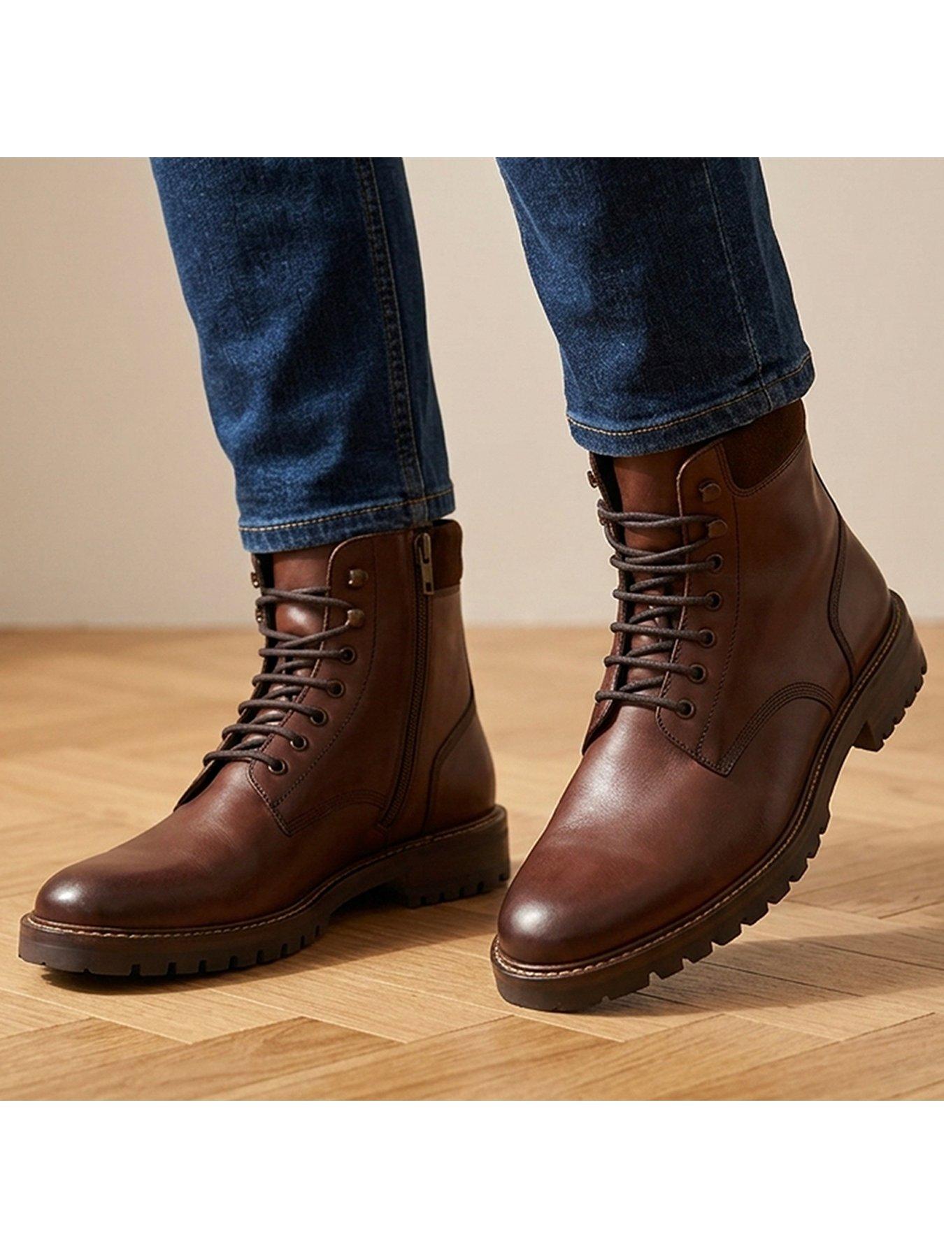 Image 6 of 6 of Jones Bootmaker Mens Dalmazio Leather Lace-Up Zip Boots - Brown
