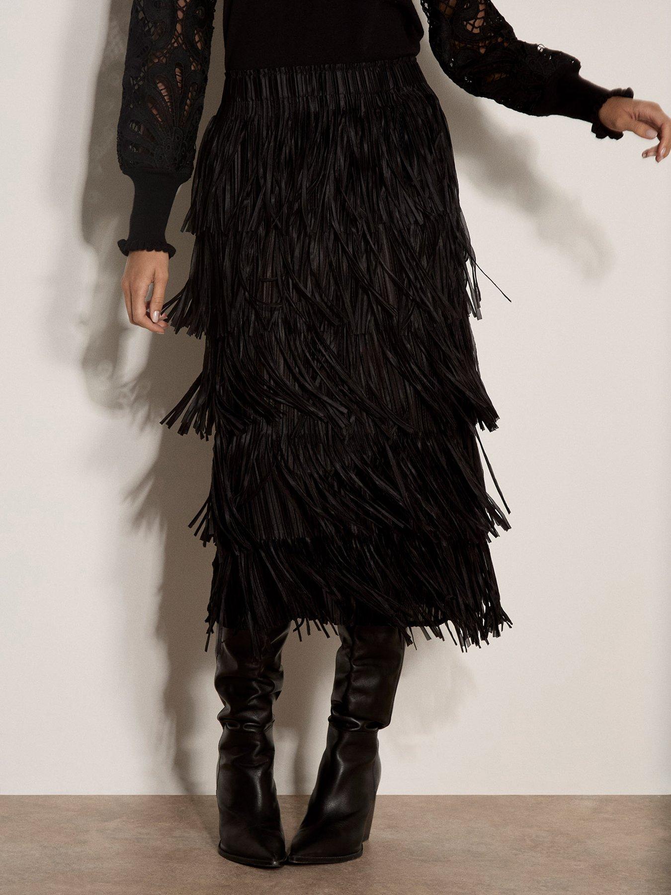 Image 1 of 5 of Apricot Apricot Fringe Tiered Midi Skirt