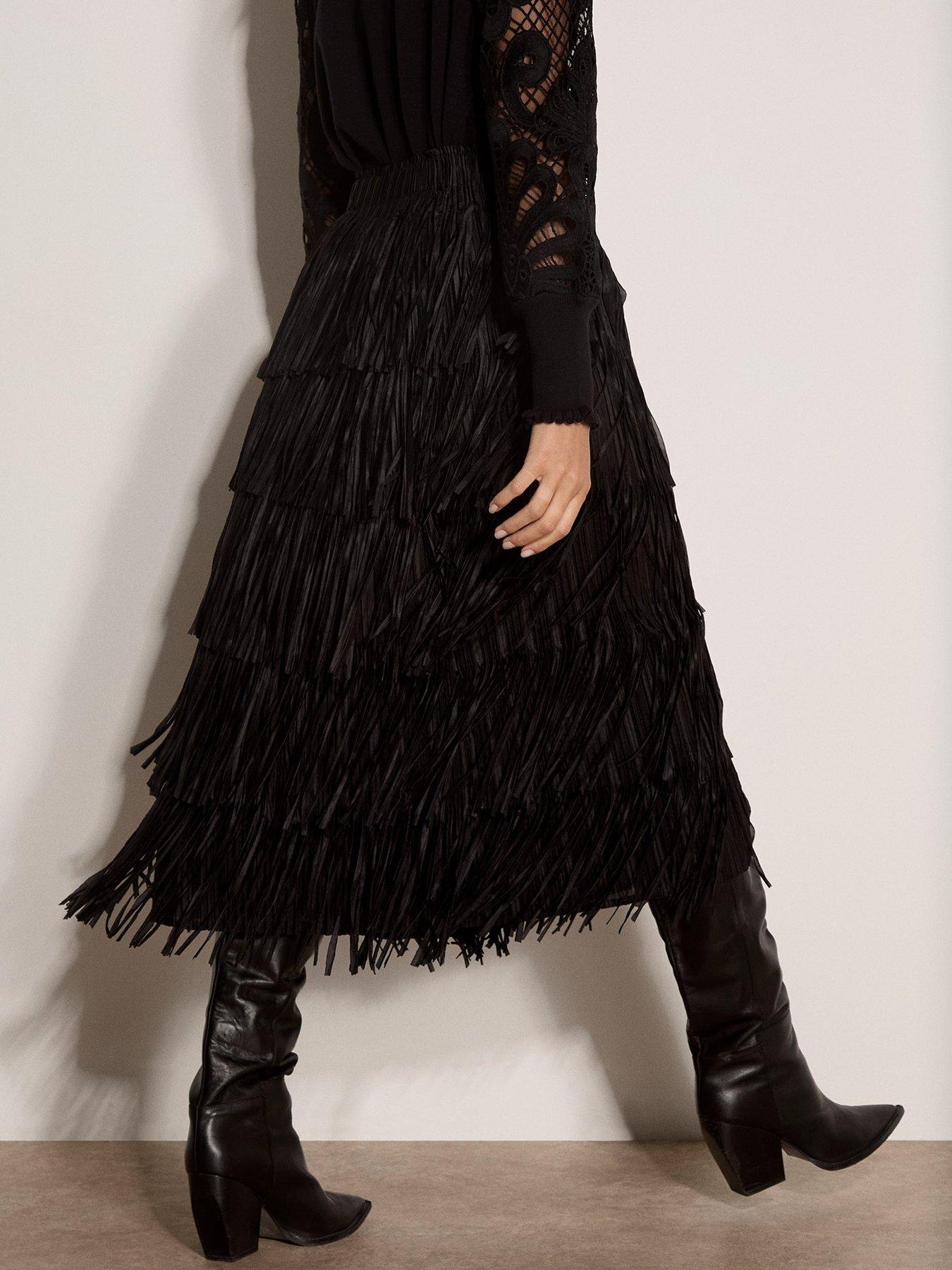 Image 2 of 5 of Apricot Apricot Fringe Tiered Midi Skirt