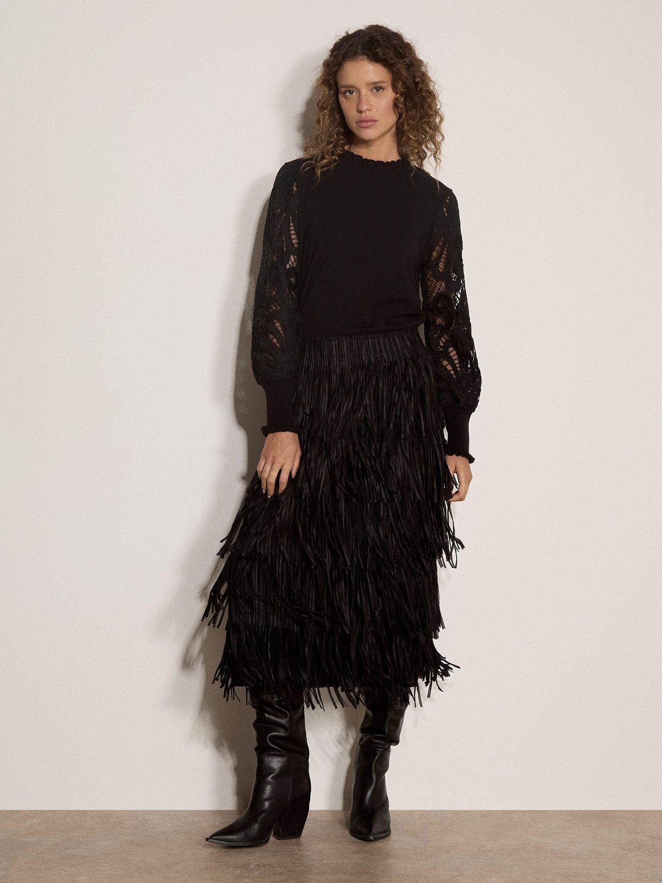 Image 3 of 5 of Apricot Apricot Fringe Tiered Midi Skirt