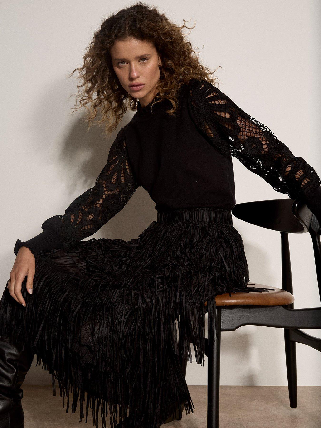 Image 4 of 5 of Apricot Apricot Fringe Tiered Midi Skirt