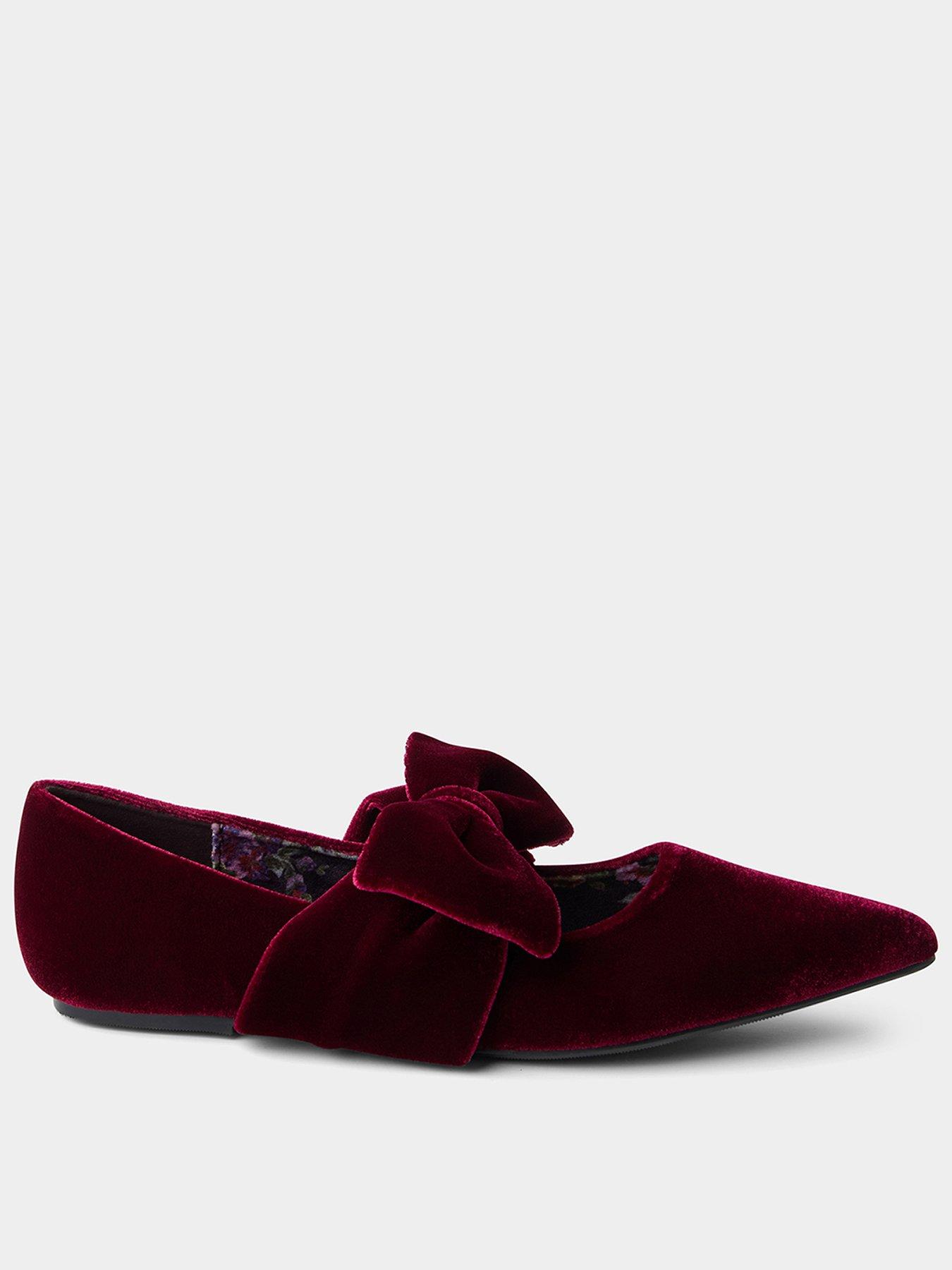 Image 1 of 6 of Joe Browns Womens Bella Bow Velvet Bow Flat Shoes - Red