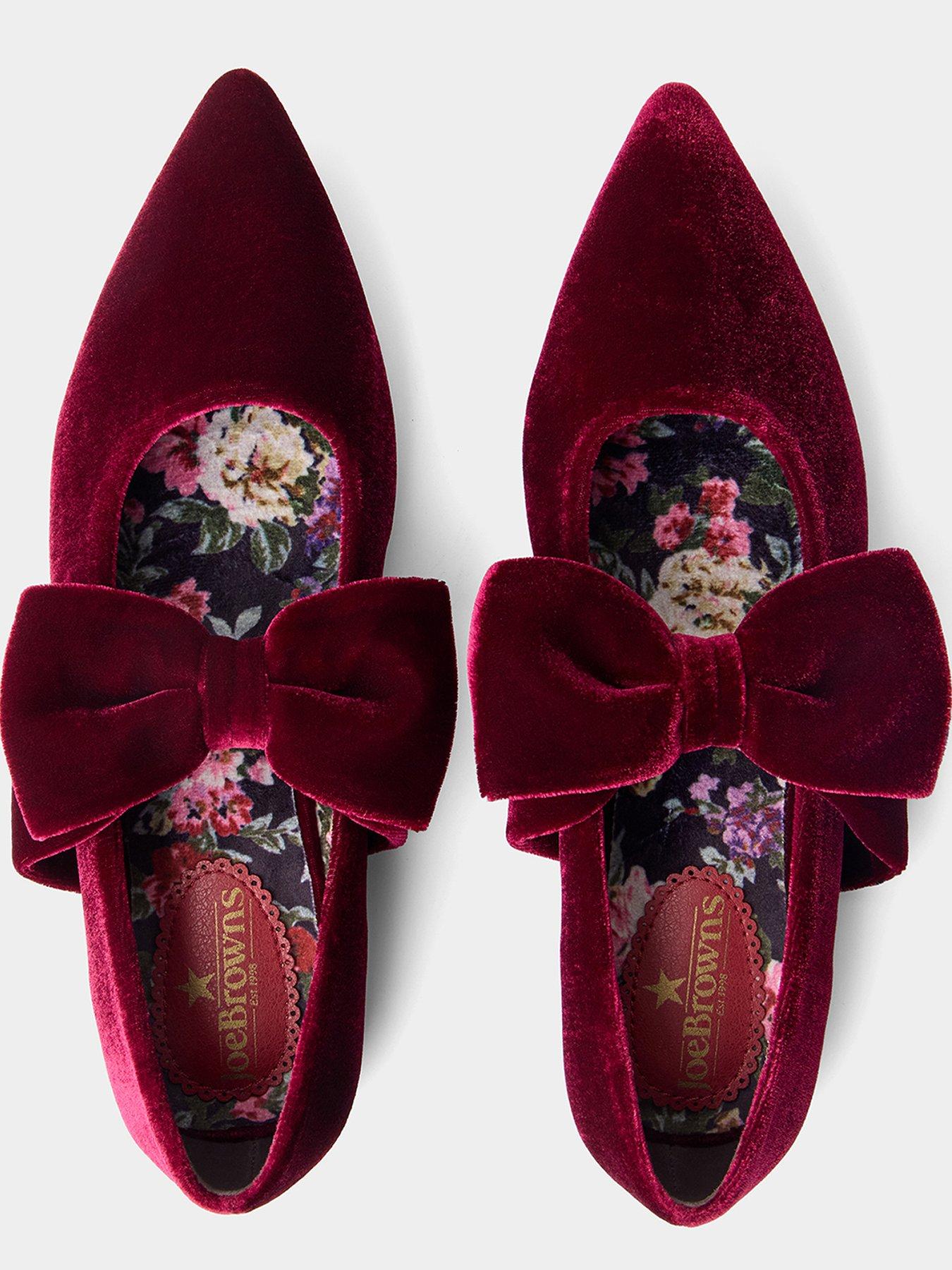 Image 3 of 6 of Joe Browns Womens Bella Bow Velvet Bow Flat Shoes - Red