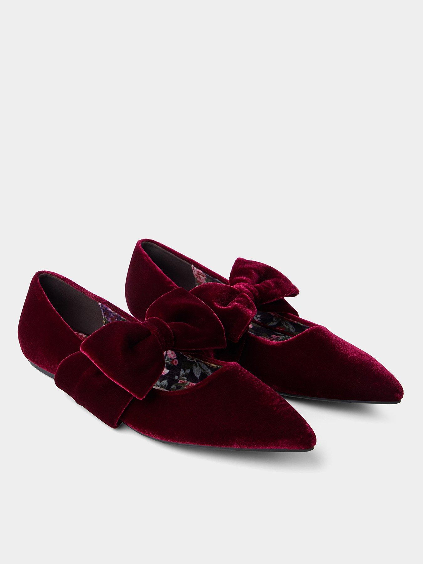Image 5 of 6 of Joe Browns Womens Bella Bow Velvet Bow Flat Shoes - Red