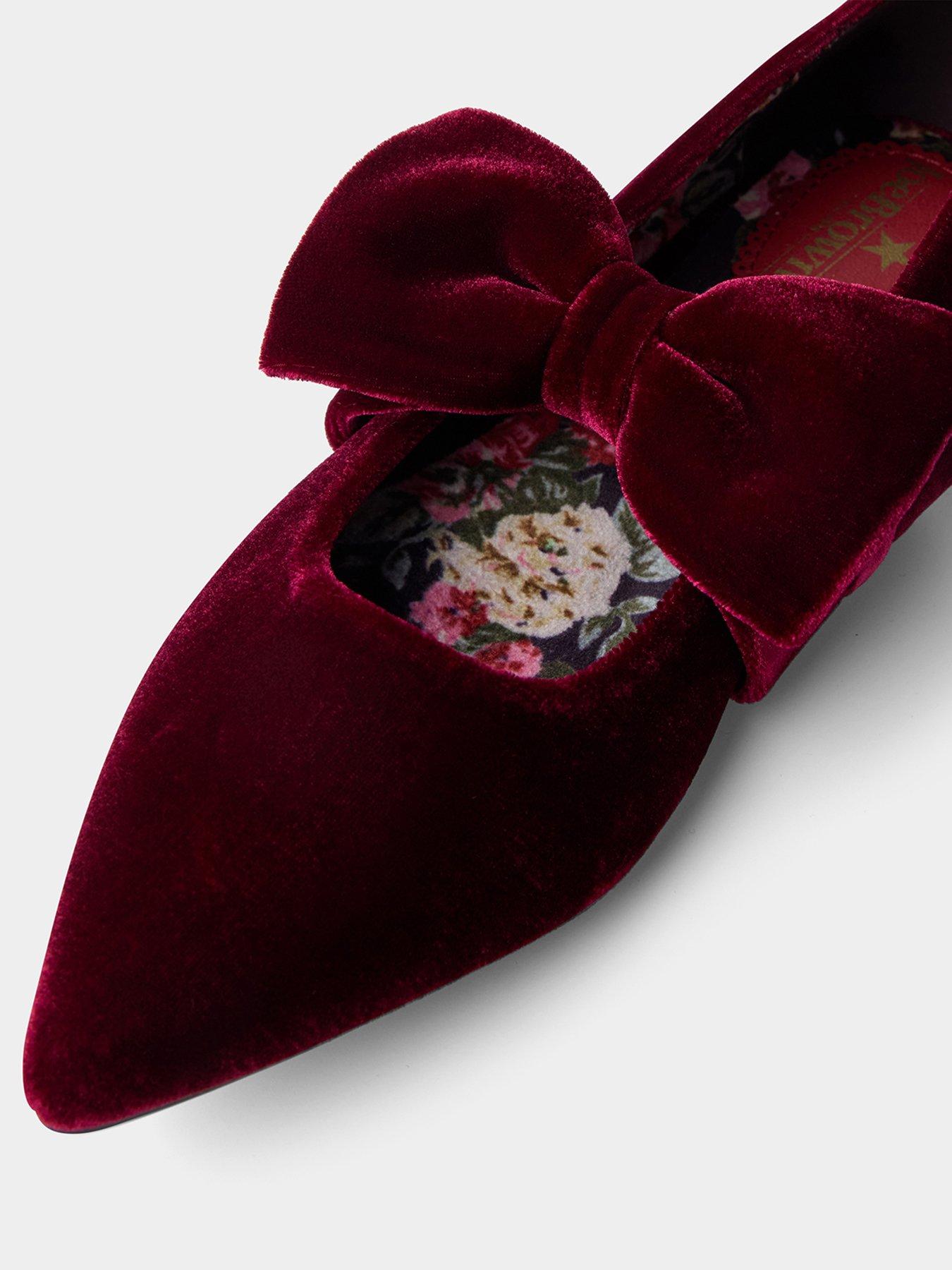 Image 6 of 6 of Joe Browns Womens Bella Bow Velvet Bow Flat Shoes - Red